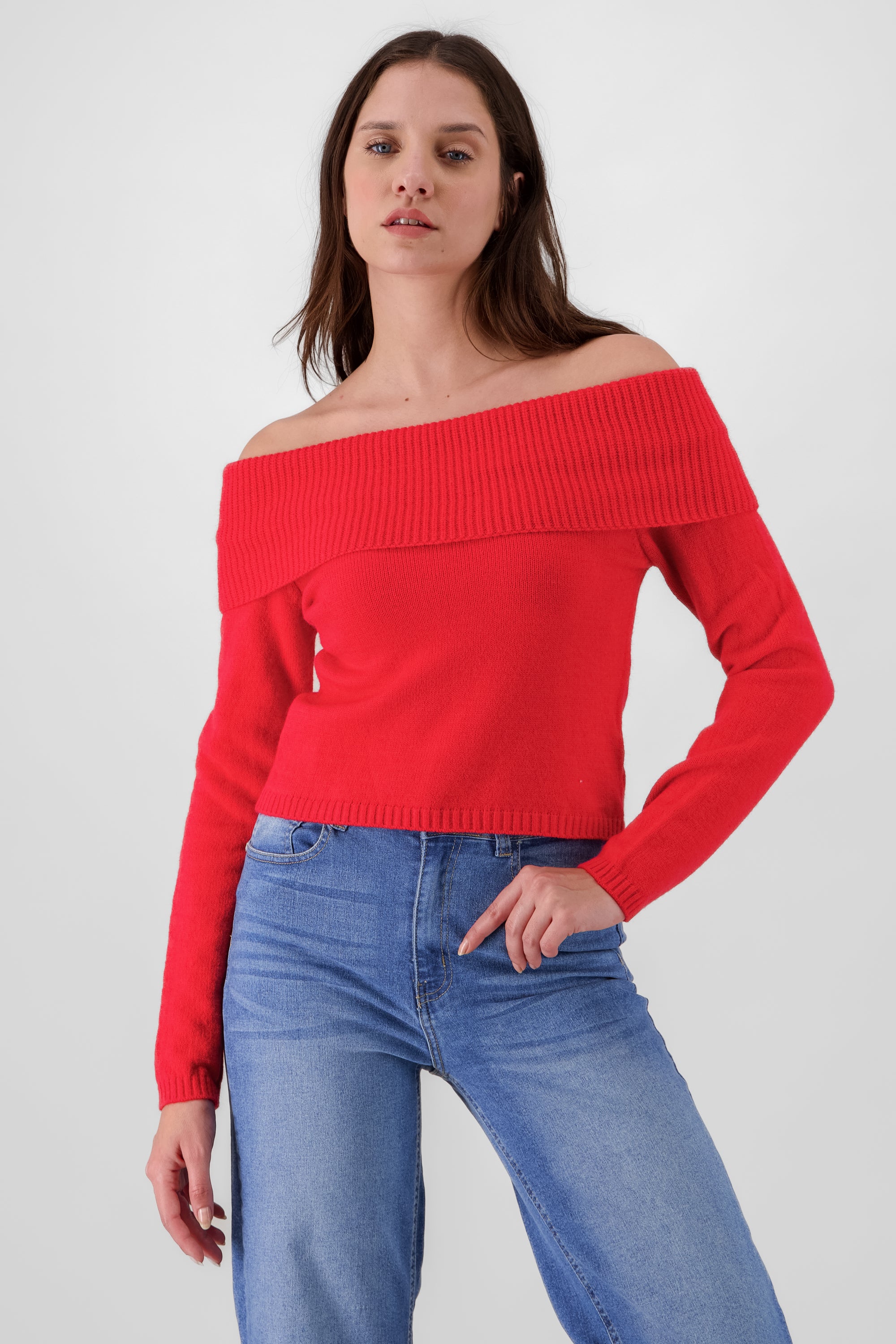 Sueter off shoulder tejido liso ROJO