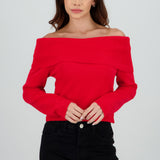Sueter off shoulder tejido liso