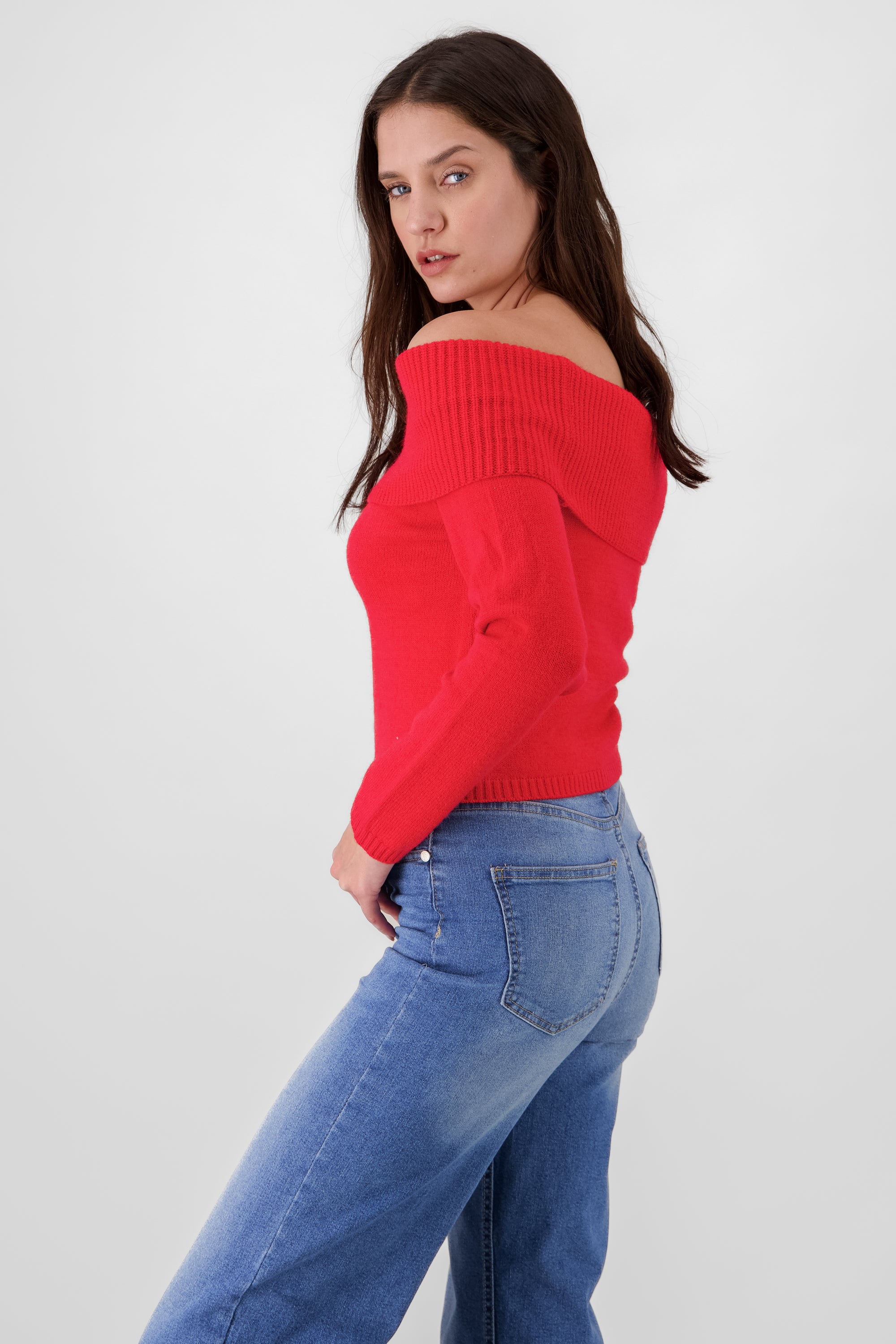 Sueter off shoulder tejido liso ROJO