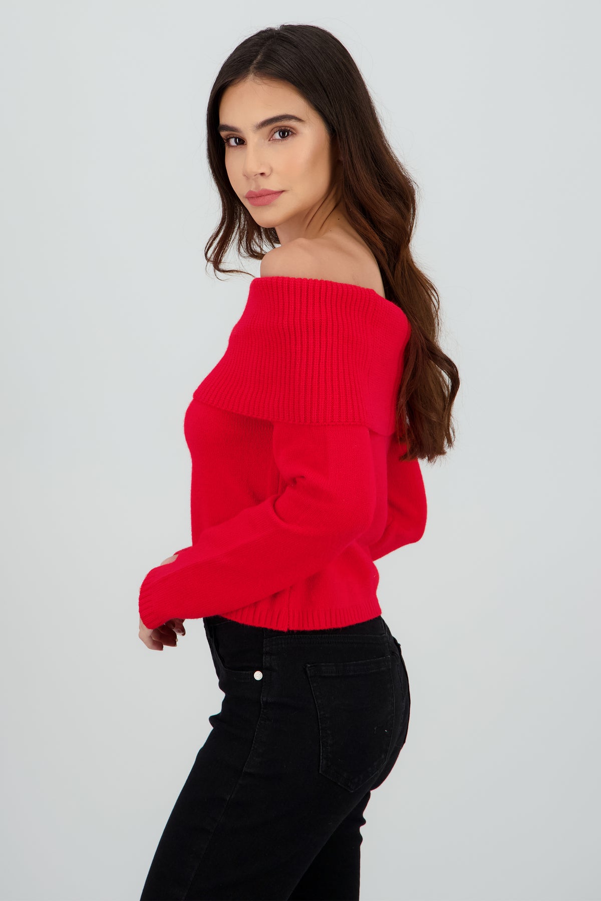 Sueter off shoulder tejido liso