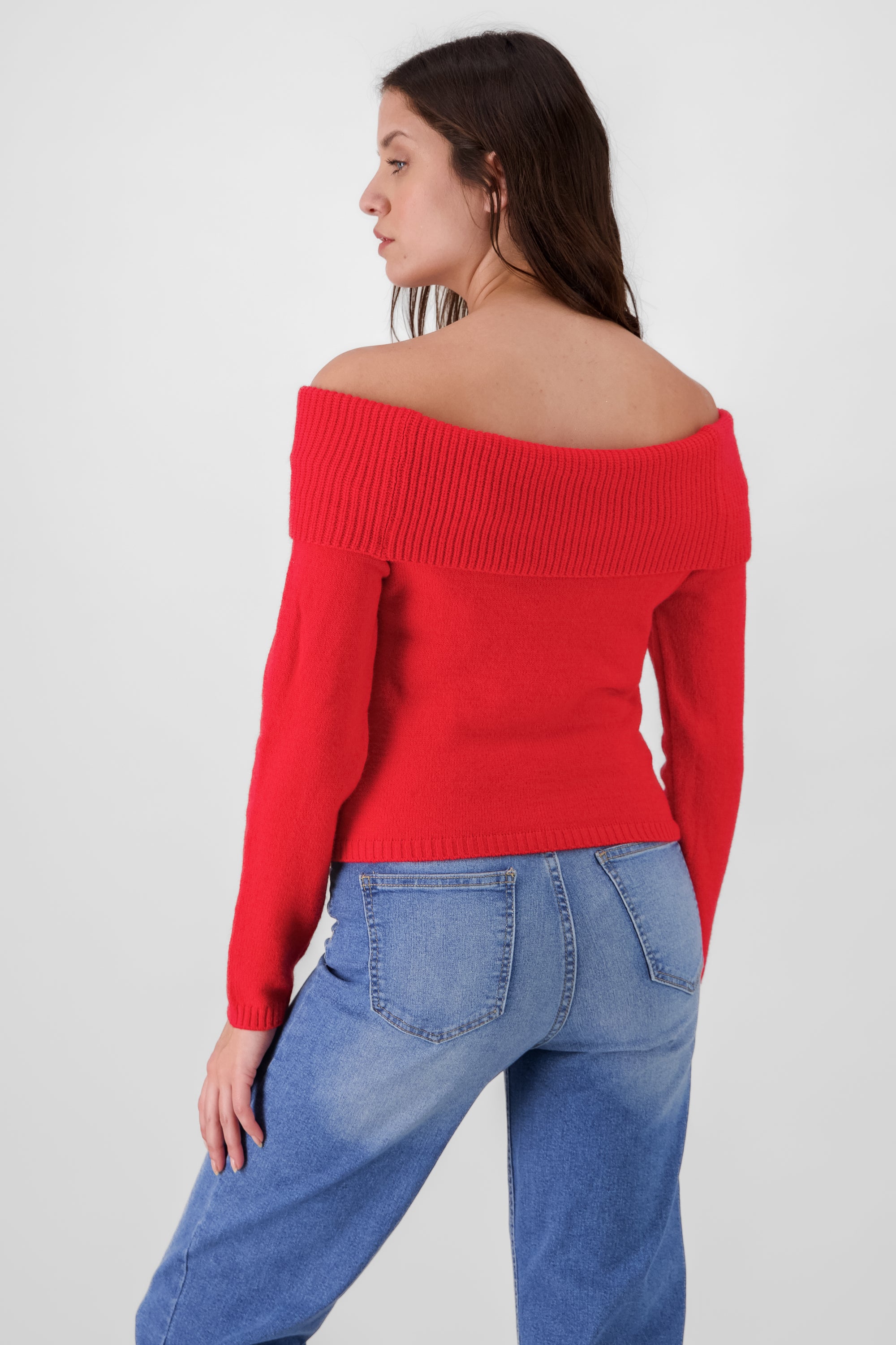 Sueter off shoulder tejido liso ROJO