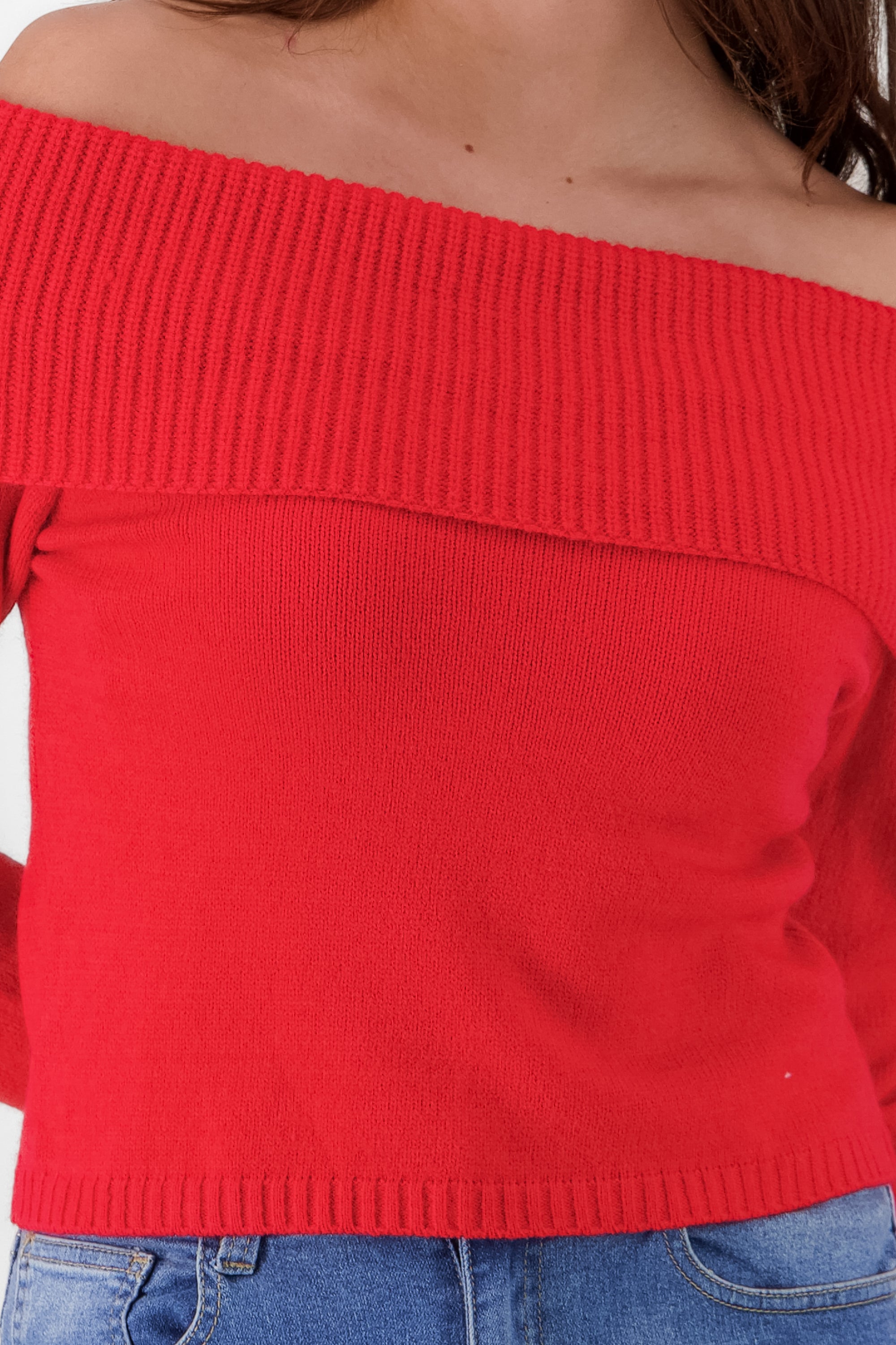 Sueter off shoulder tejido liso ROJO