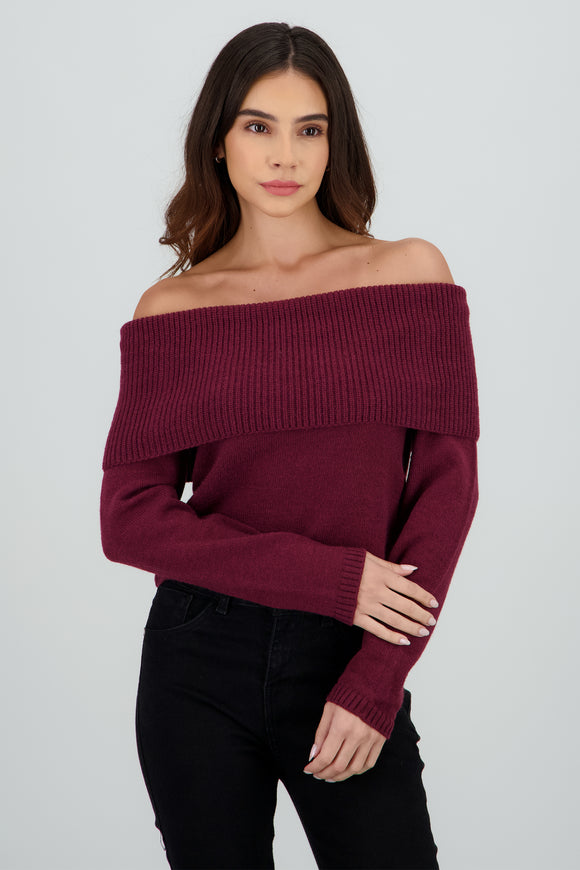Sueter off shoulder tejido liso