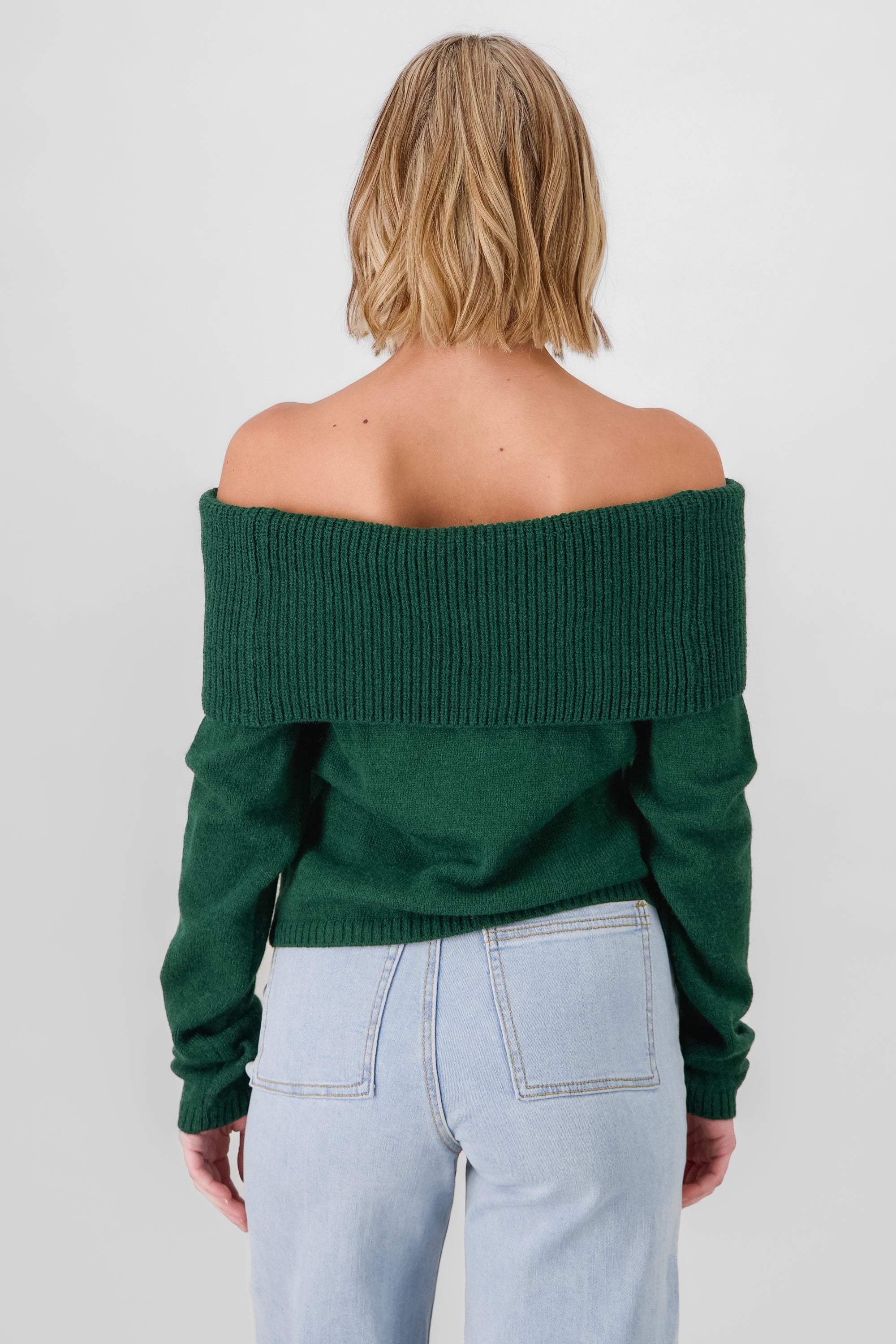 Sueter off shoulder tejido liso VERDE CAZADOR