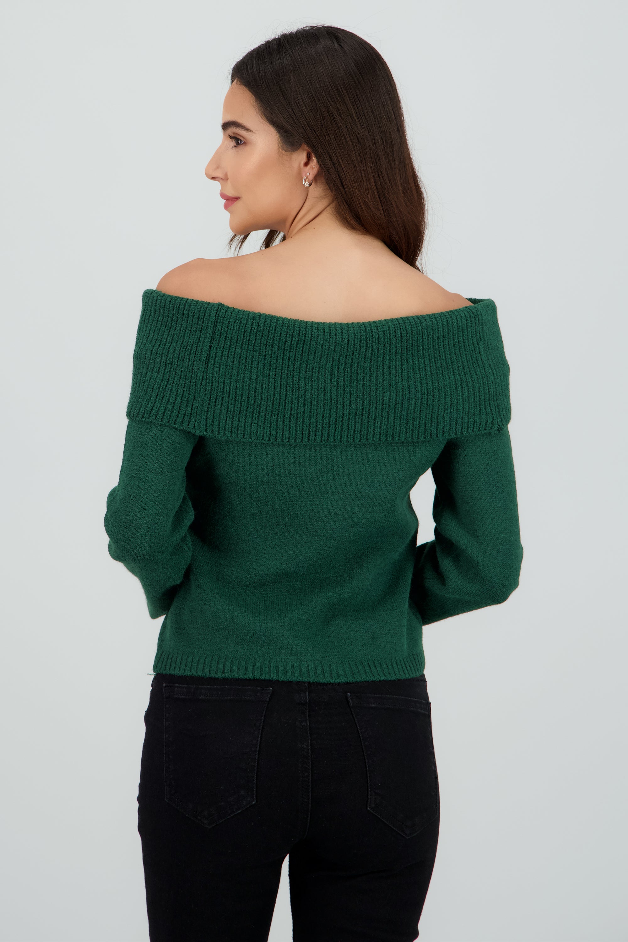 Sueter off shoulder tejido liso VERDE CAZADOR