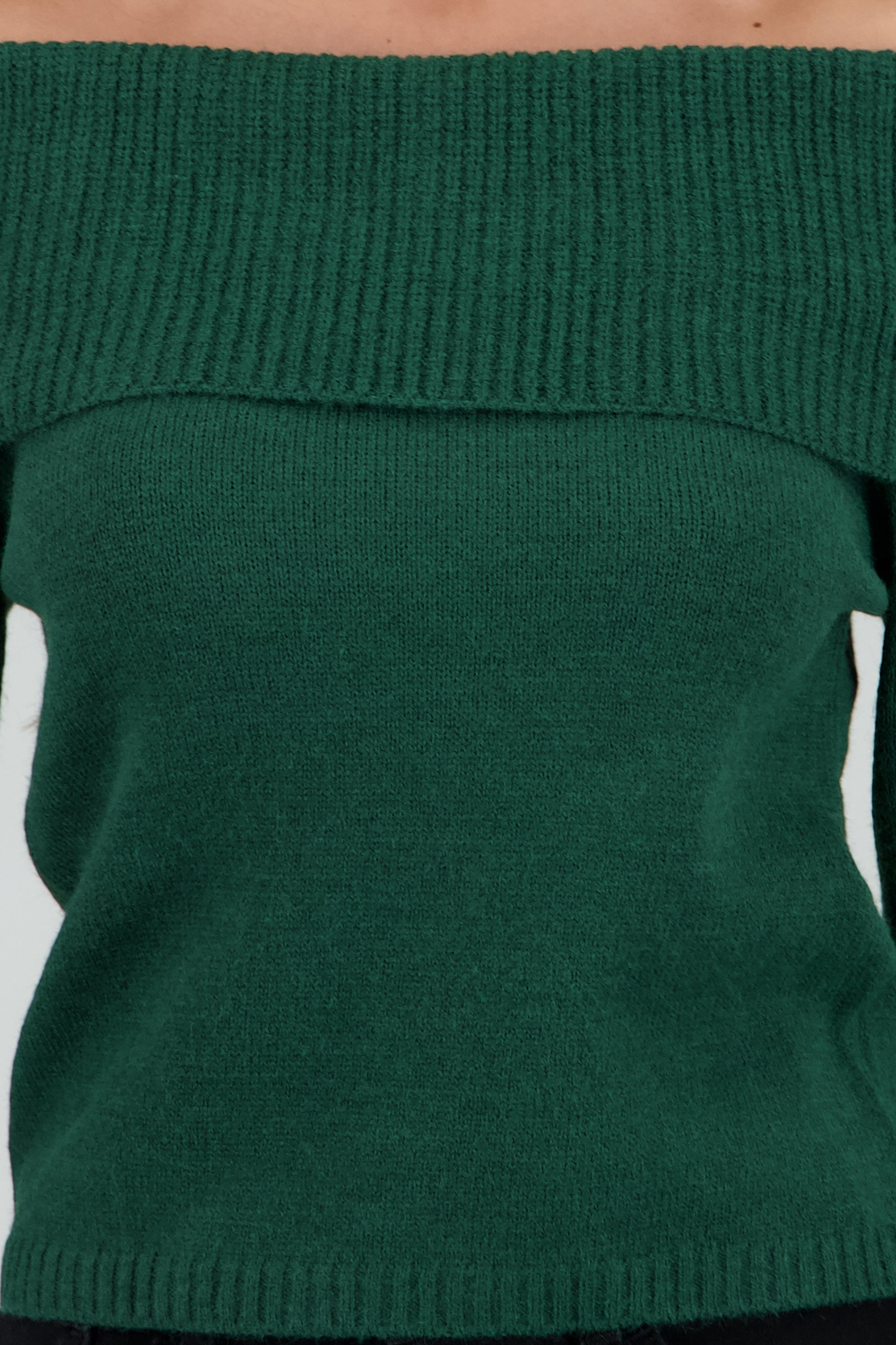 Sueter off shoulder tejido liso VERDE CAZADOR