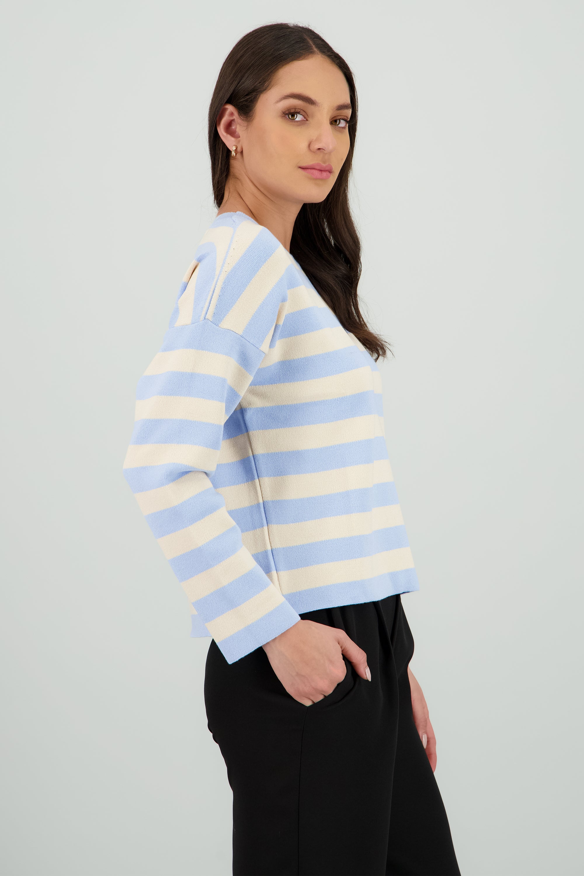 Sueter rayas tacto suave AZUL CIELO