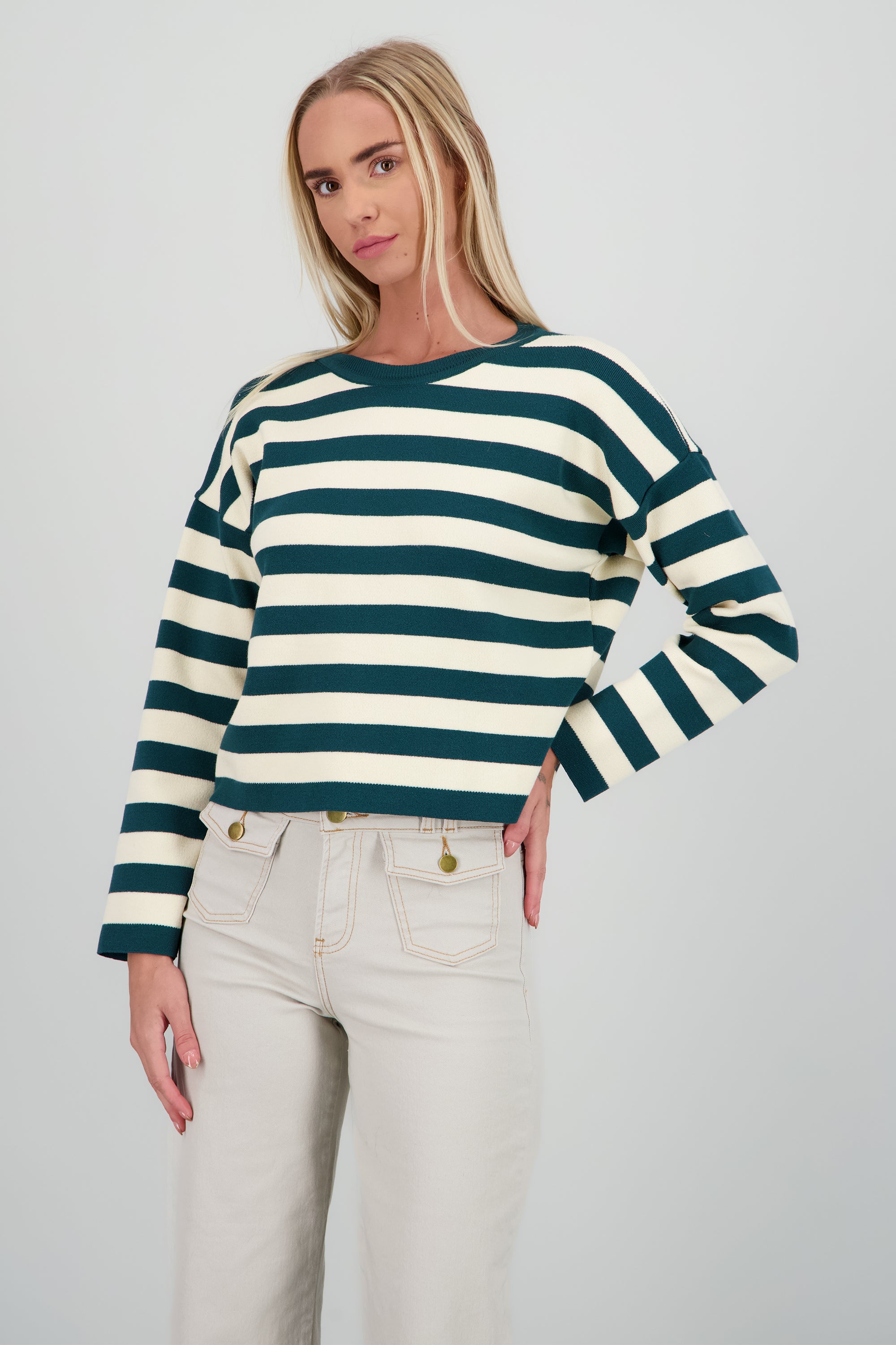 Sueter rayas tacto suave VERDE CAZADOR