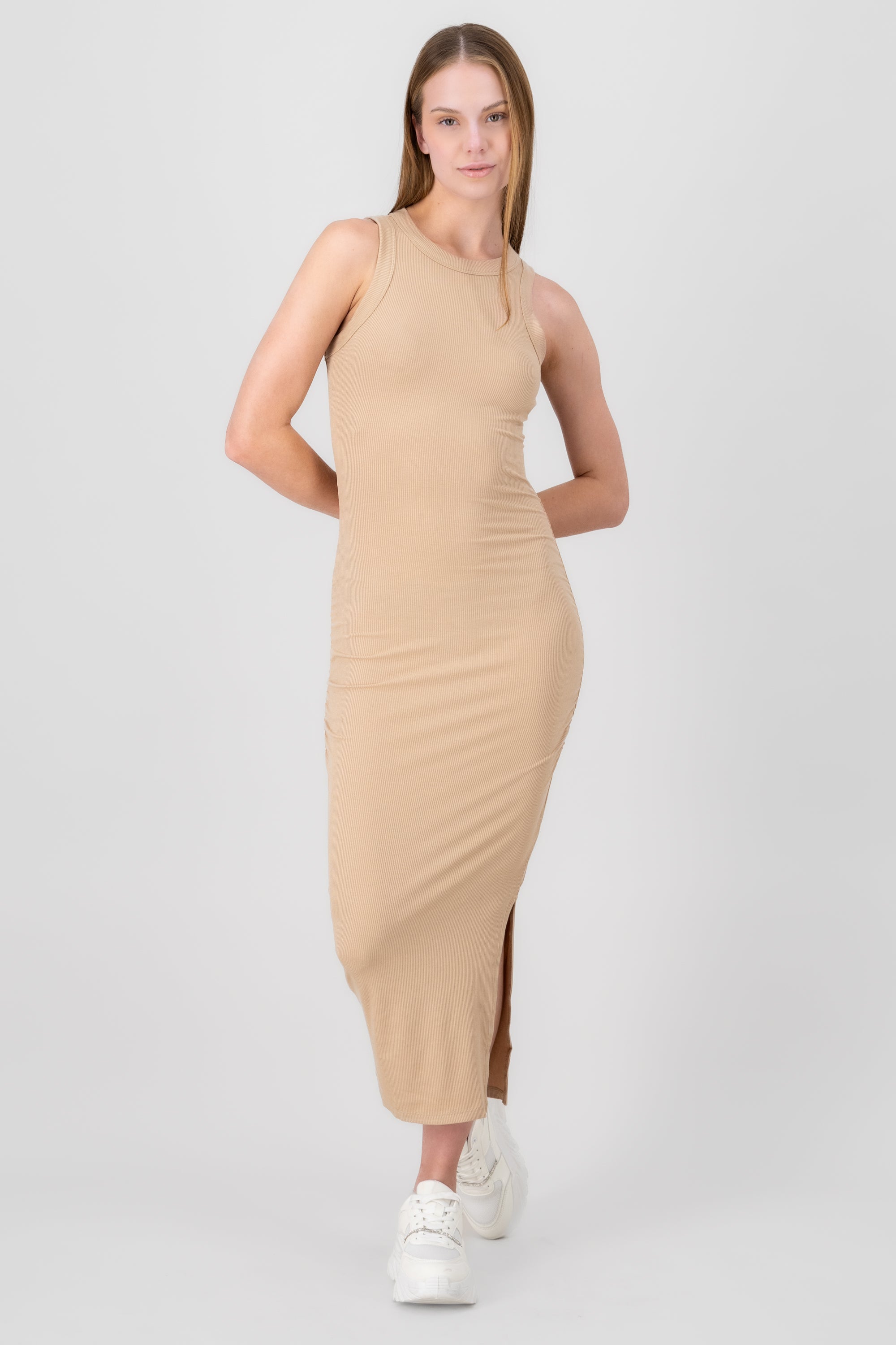 Vestido maxi sin manga rib NUDE