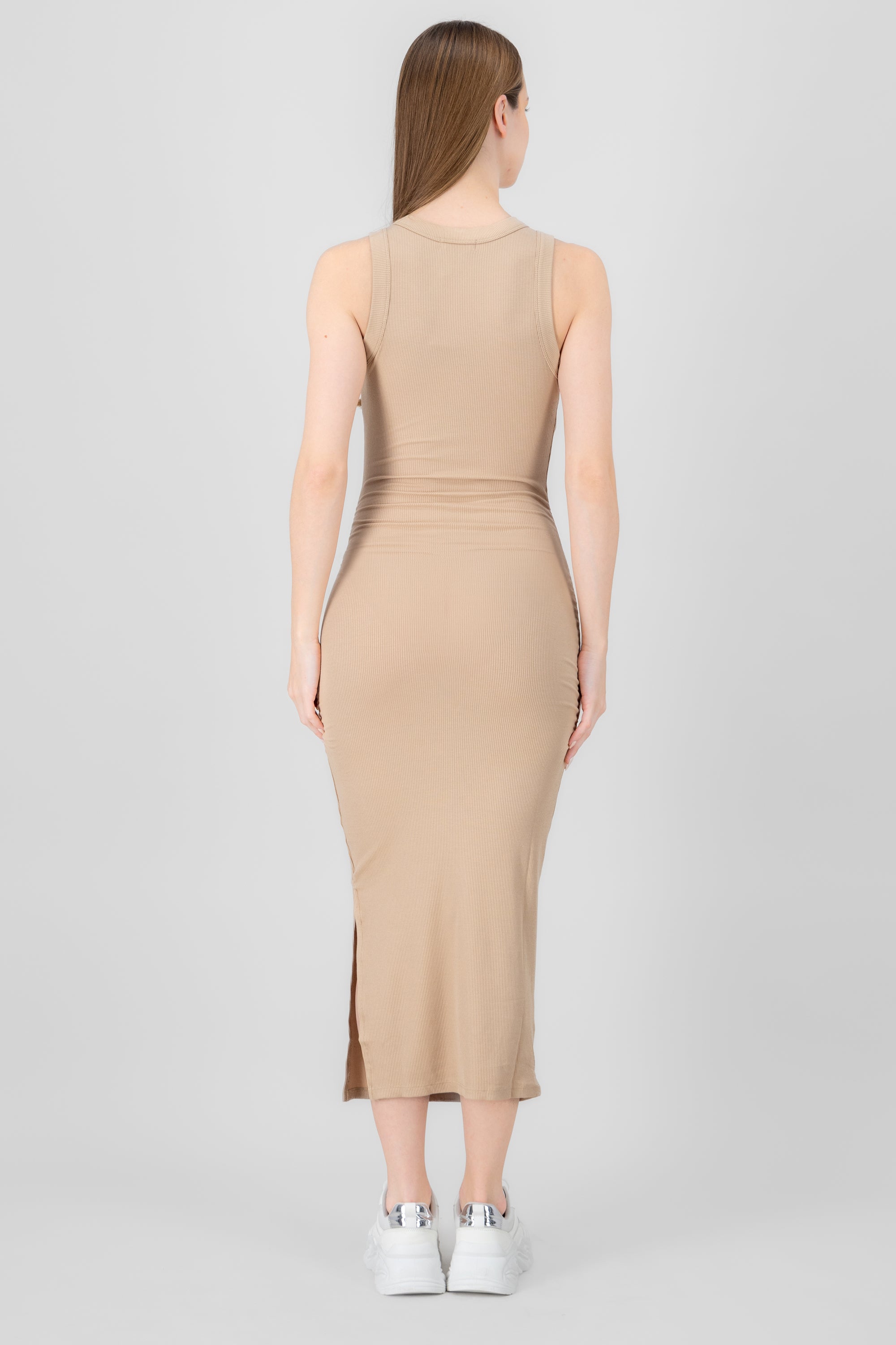 Vestido maxi sin manga rib NUDE