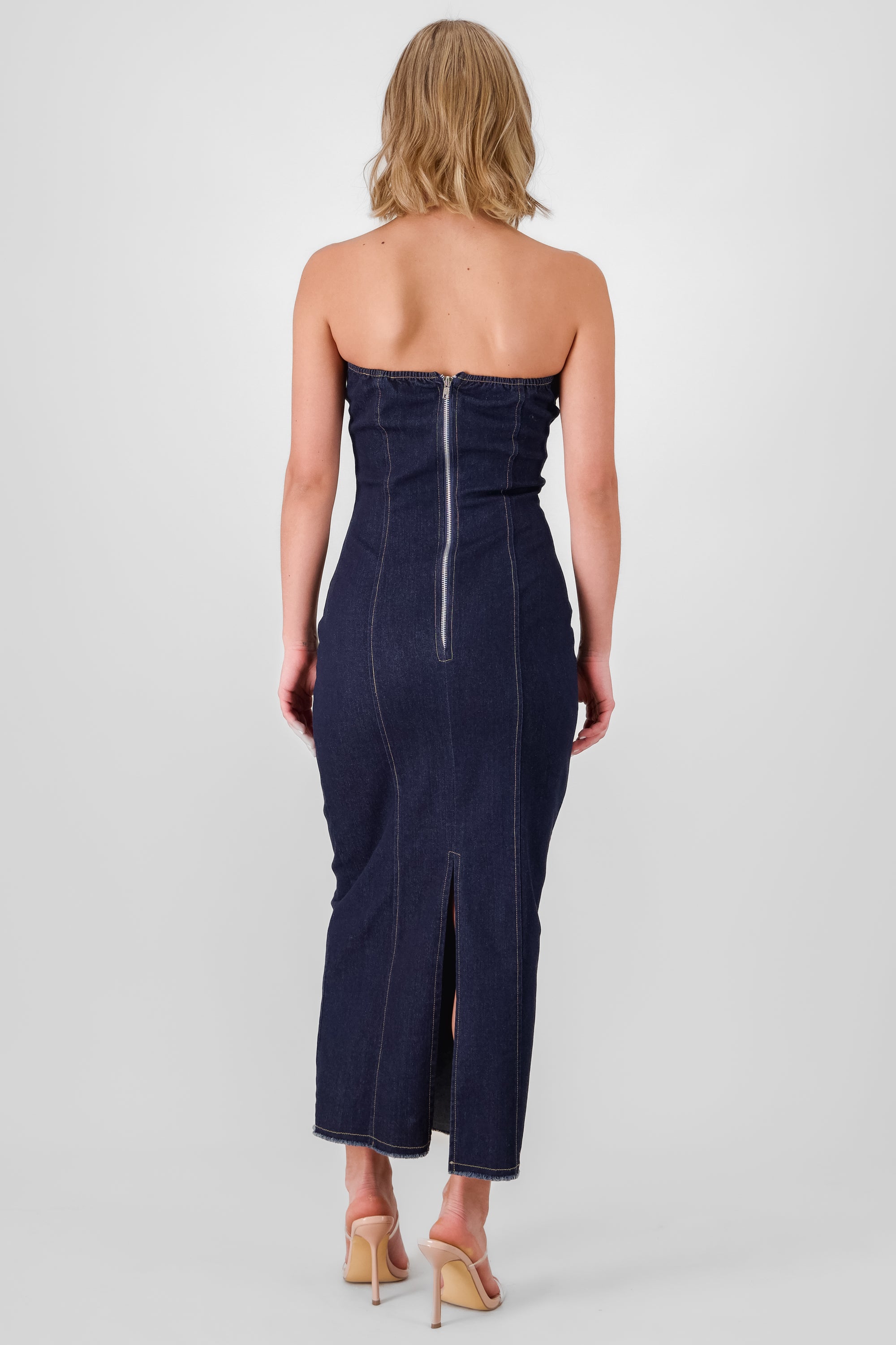 Vestido midi denim strapless Hypsters DARK WASH