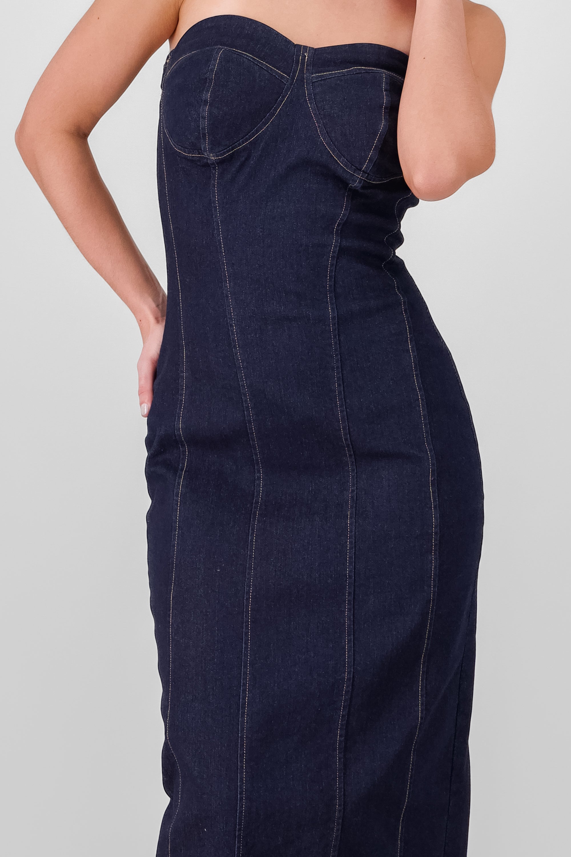 Vestido midi denim strapless Hypsters DARK WASH