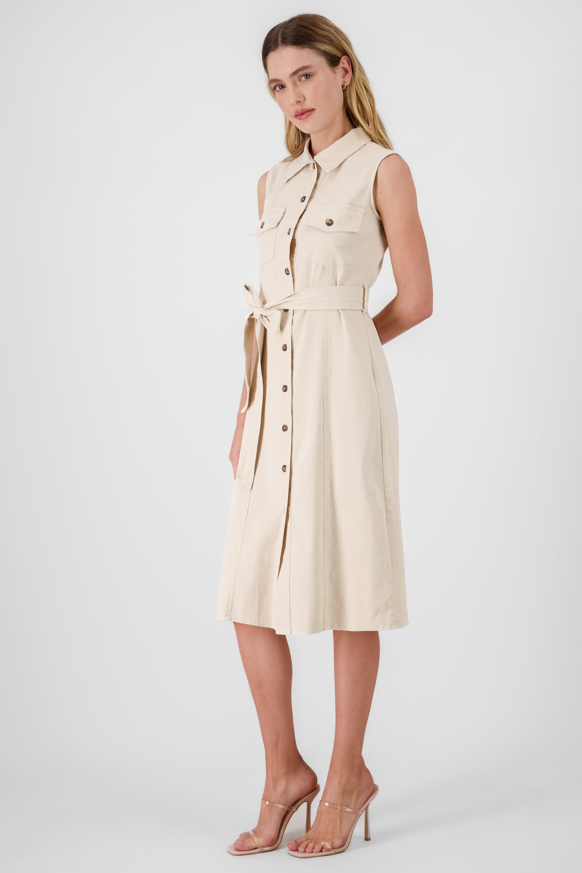 Vestido midi gabardina con cinta Hypsters KHAKI