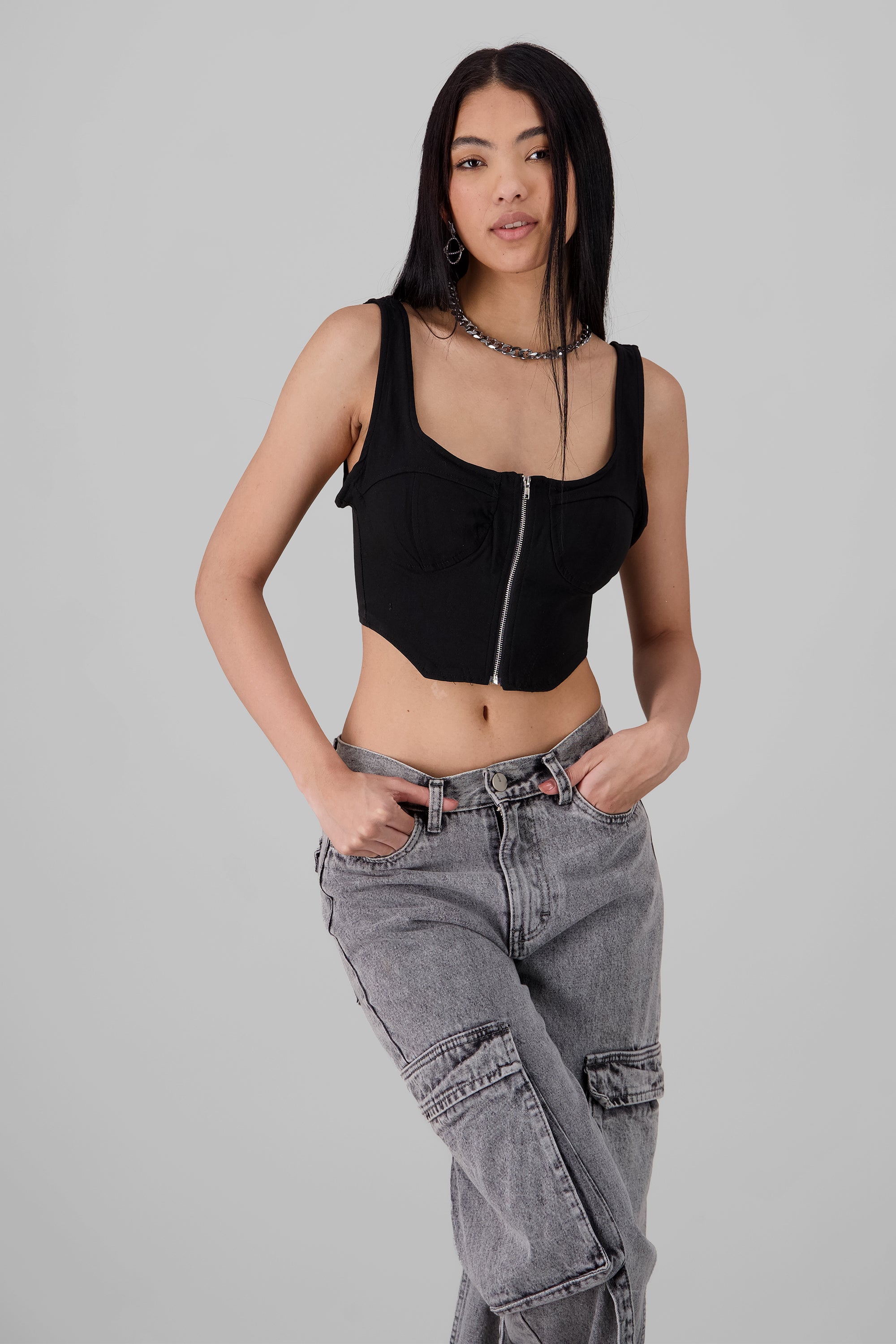 Blusa corset con cierre NEGRO