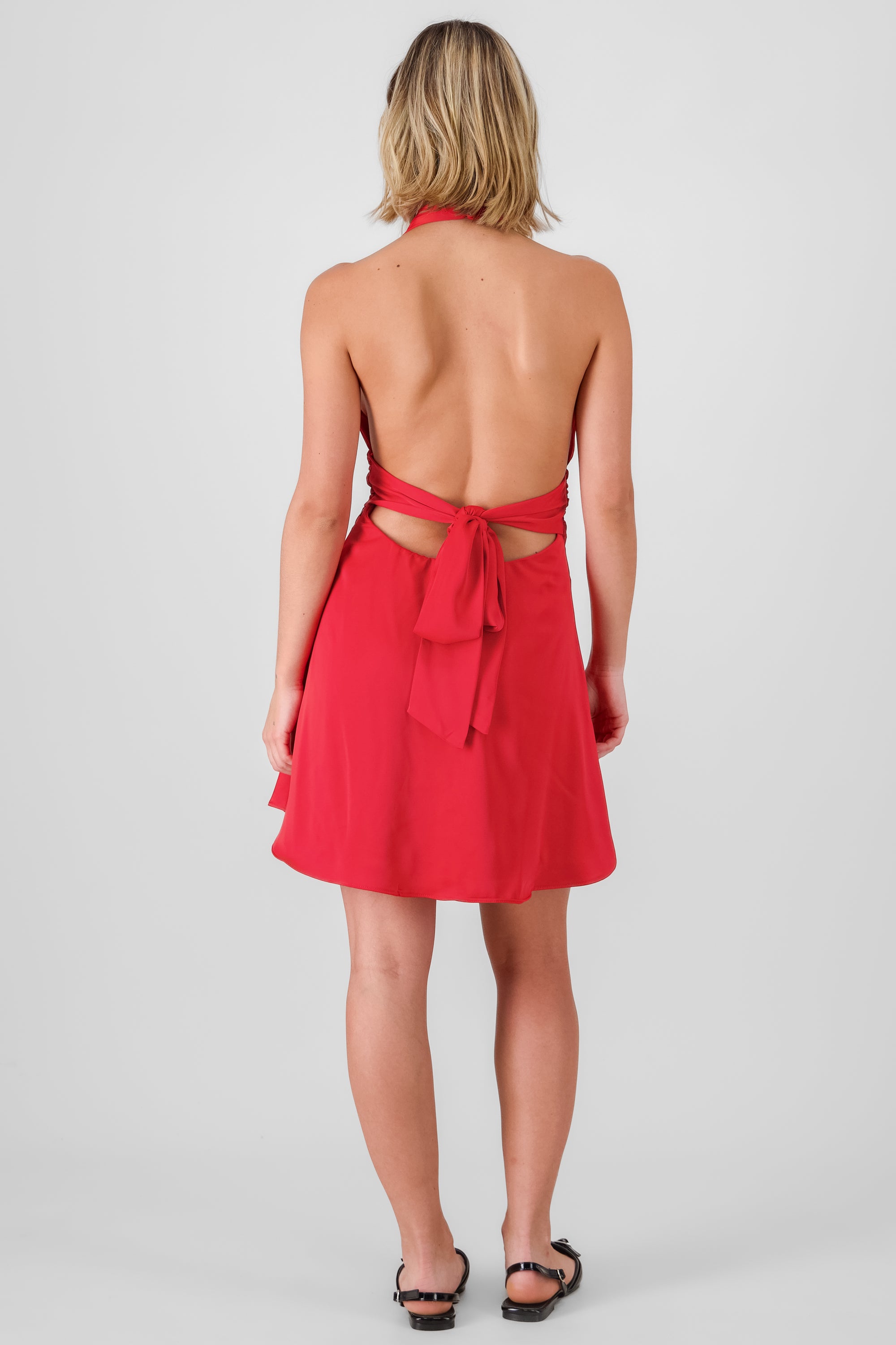 Vestido mini satin halter ROJO