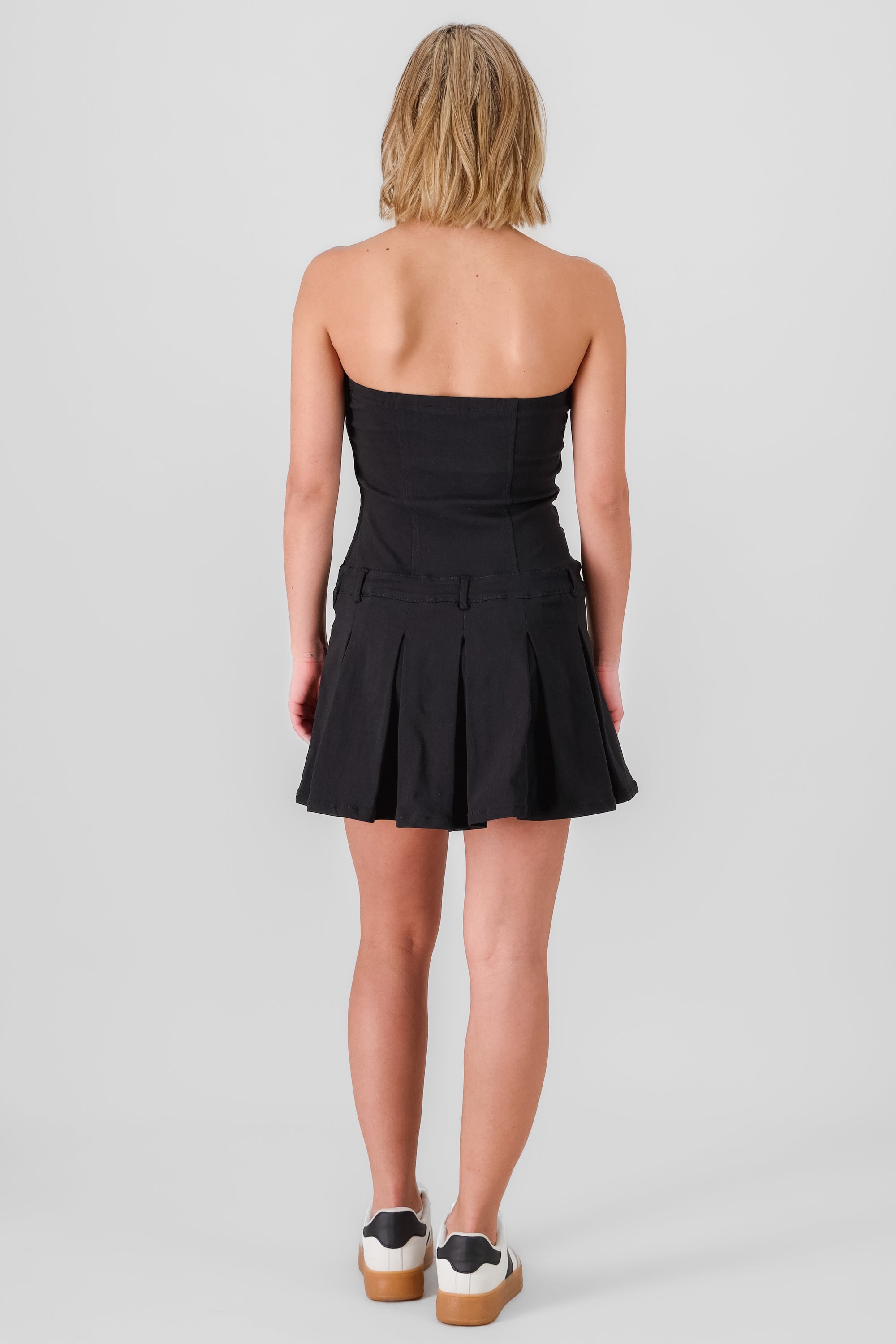 Vestido mini bandeau tableada NEGRO