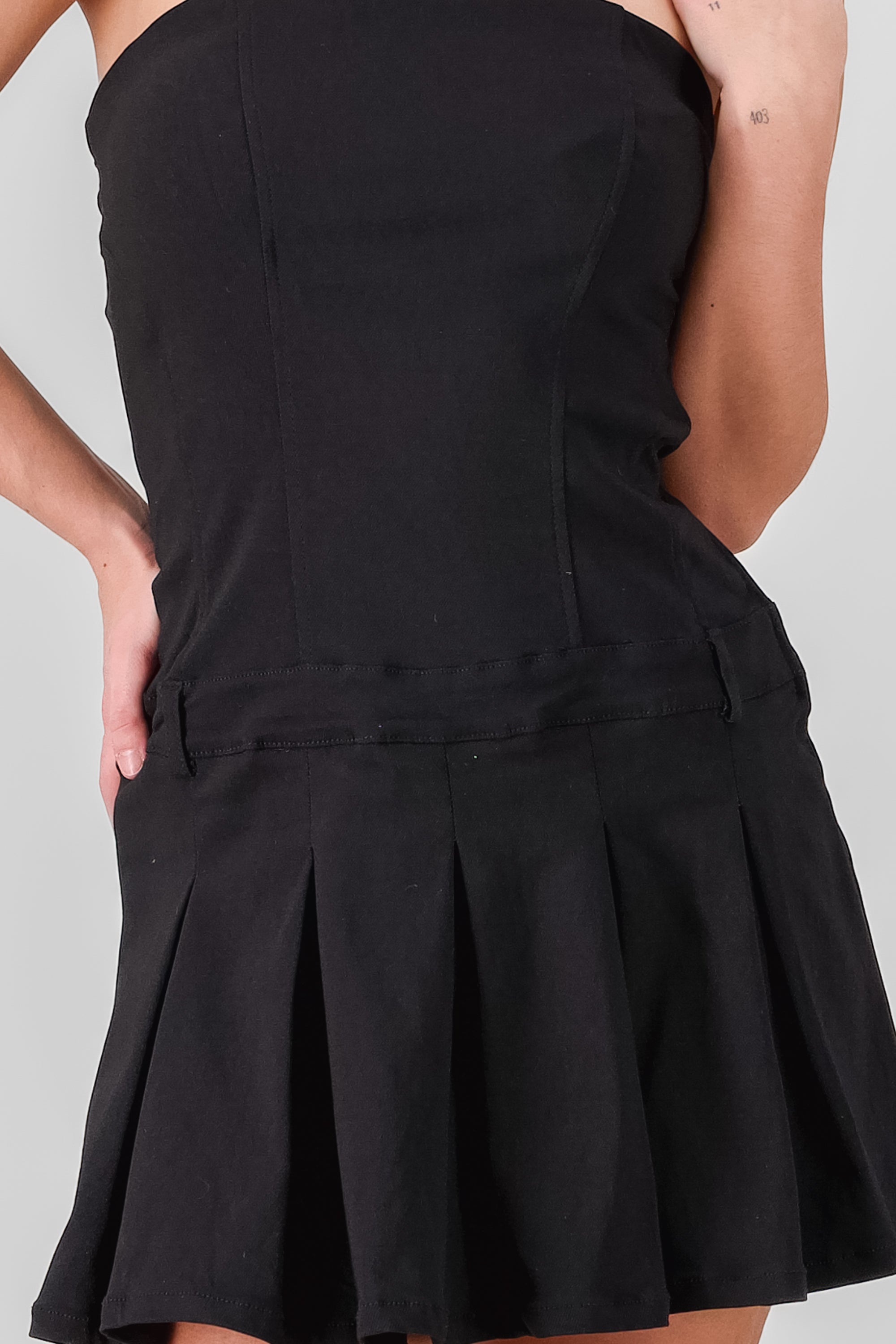 Vestido mini bandeau tableada NEGRO