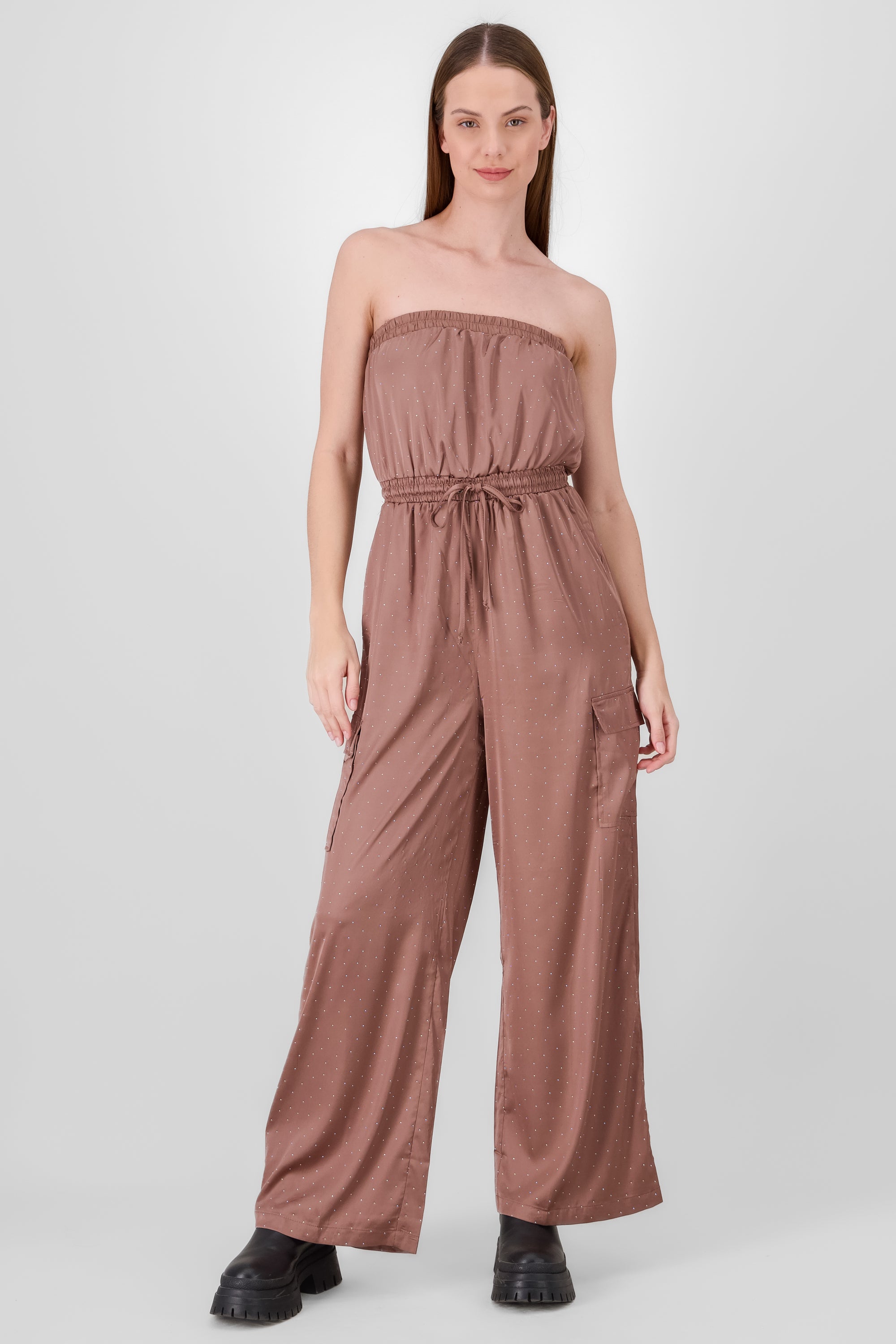 Jumpsuit bandeau aplicaciones brillos CAFE