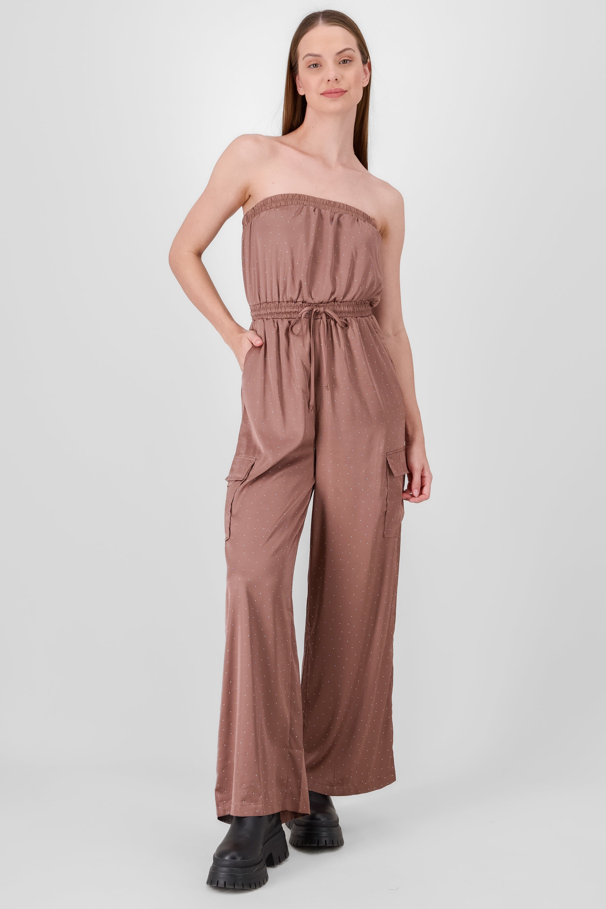 Jumpsuit bandeau aplicaciones brillos CAFE