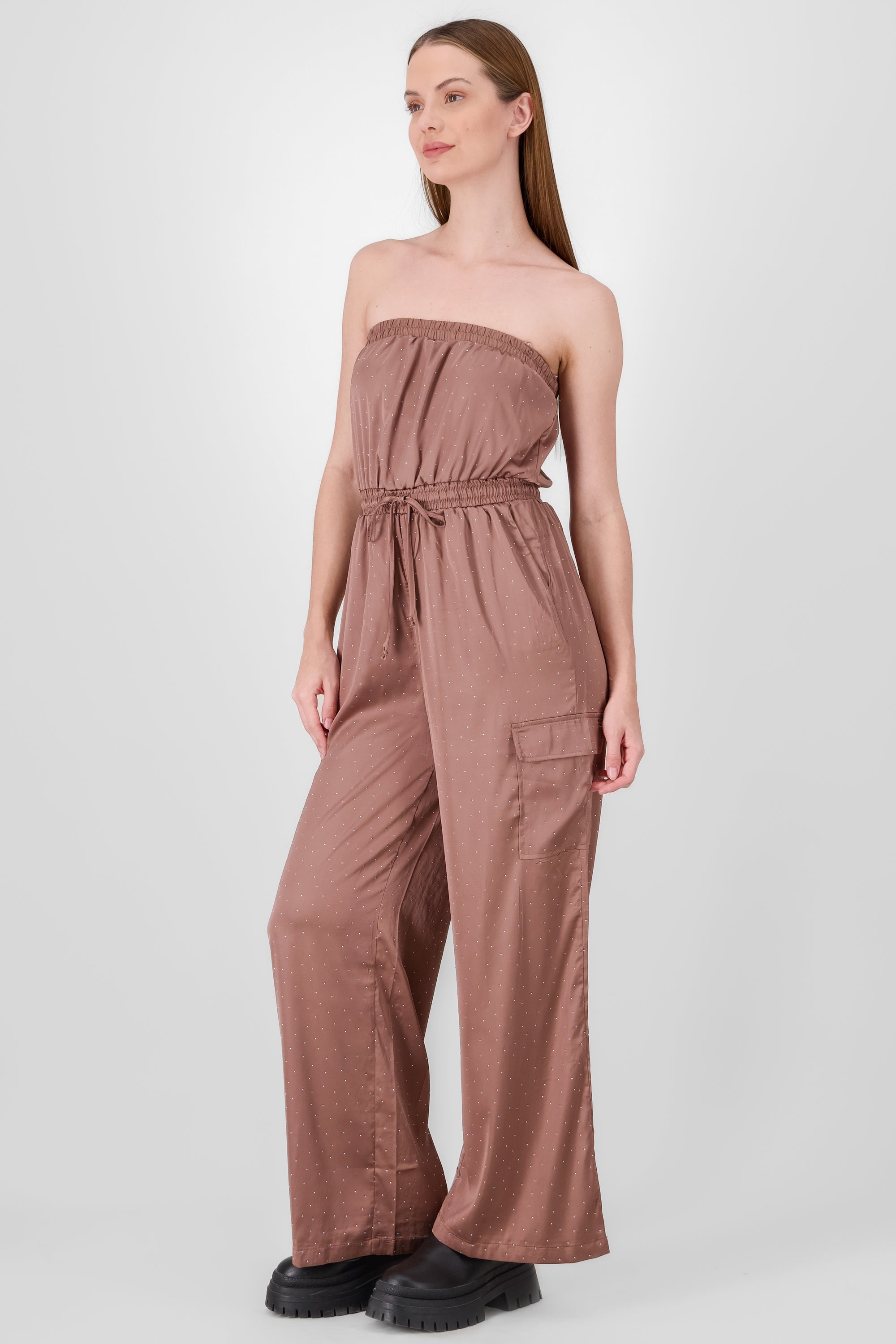 Jumpsuit bandeau aplicaciones brillos CAFE