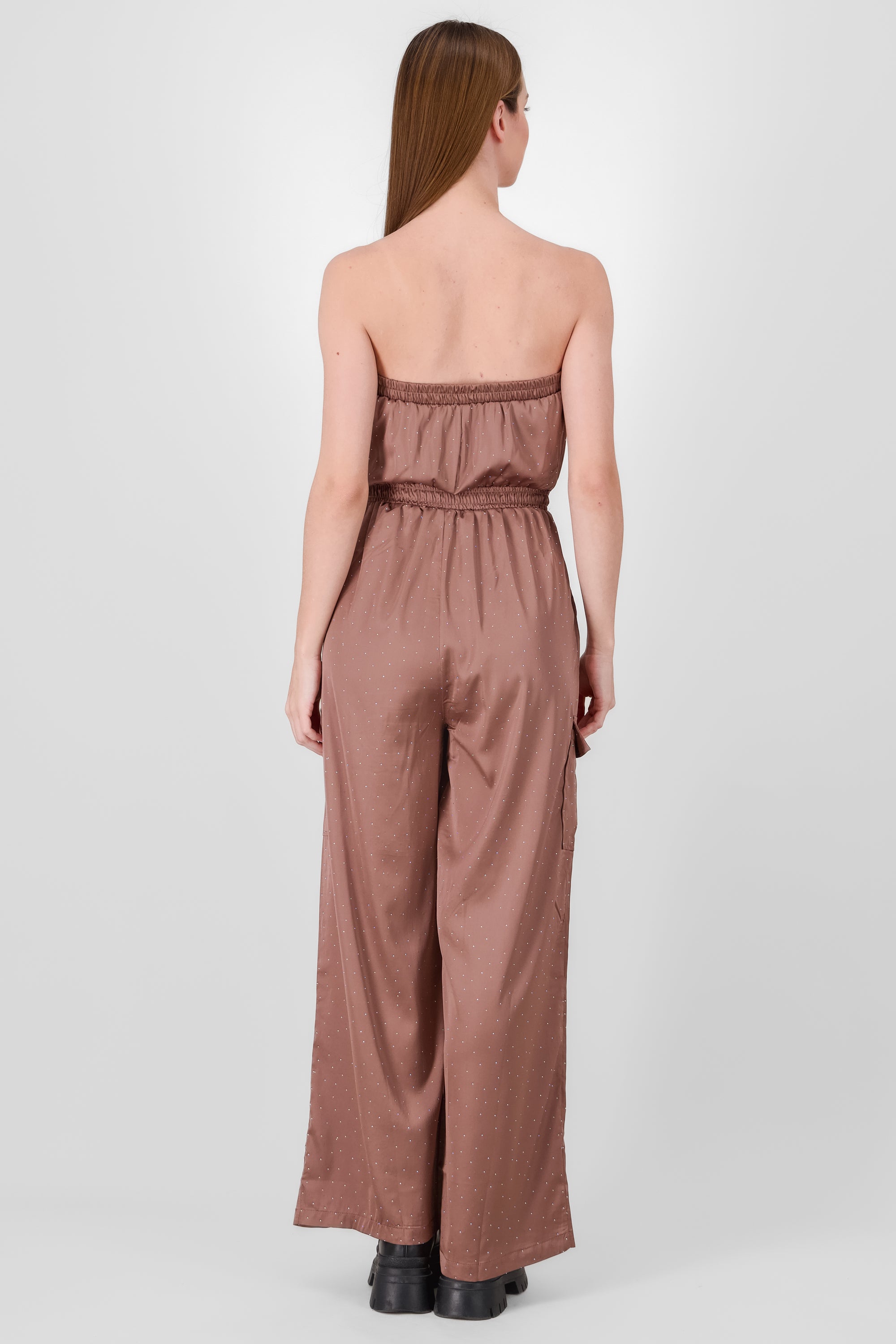 Jumpsuit bandeau aplicaciones brillos CAFE