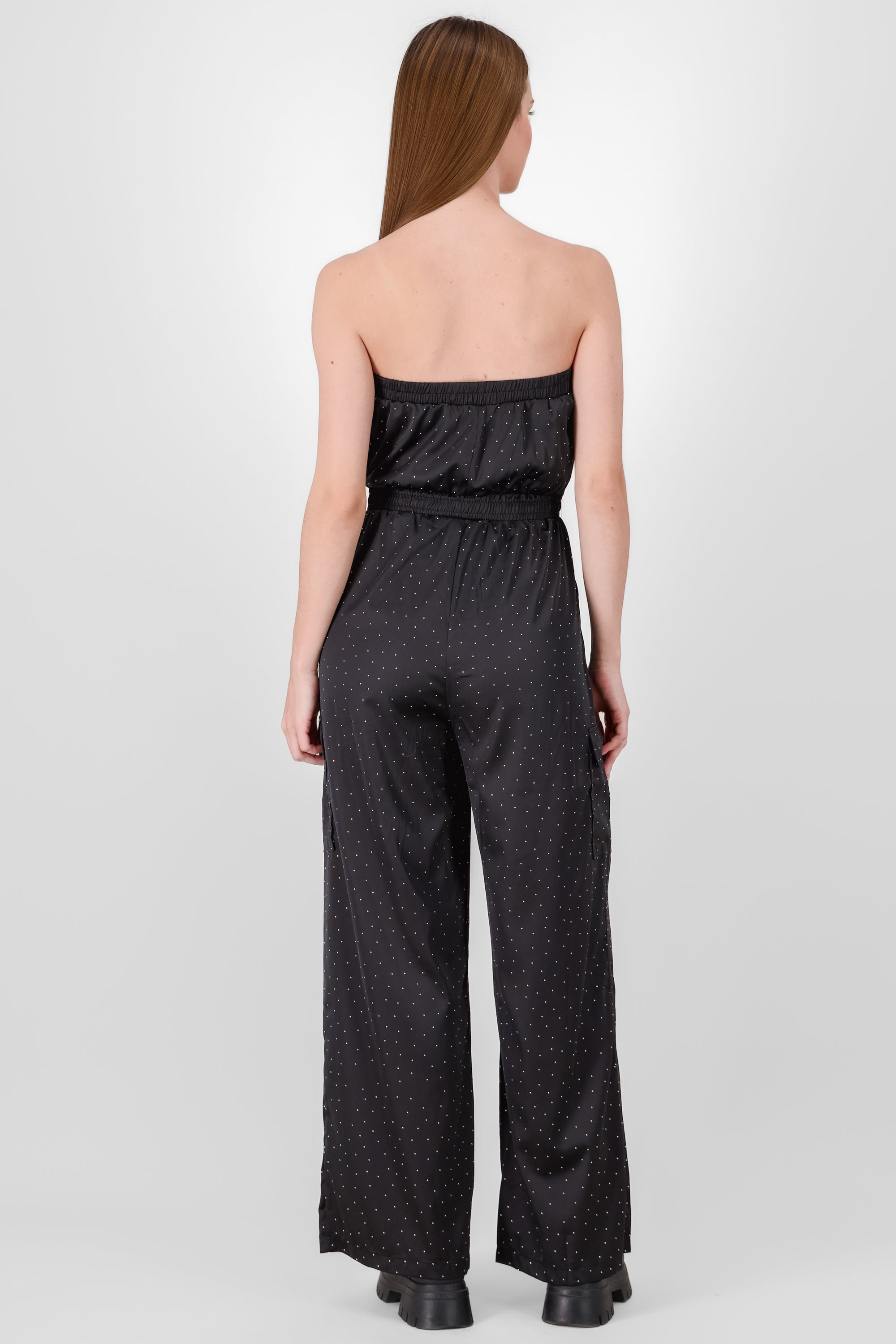 Jumpsuit bandeau aplicaciones brillos NEGRO