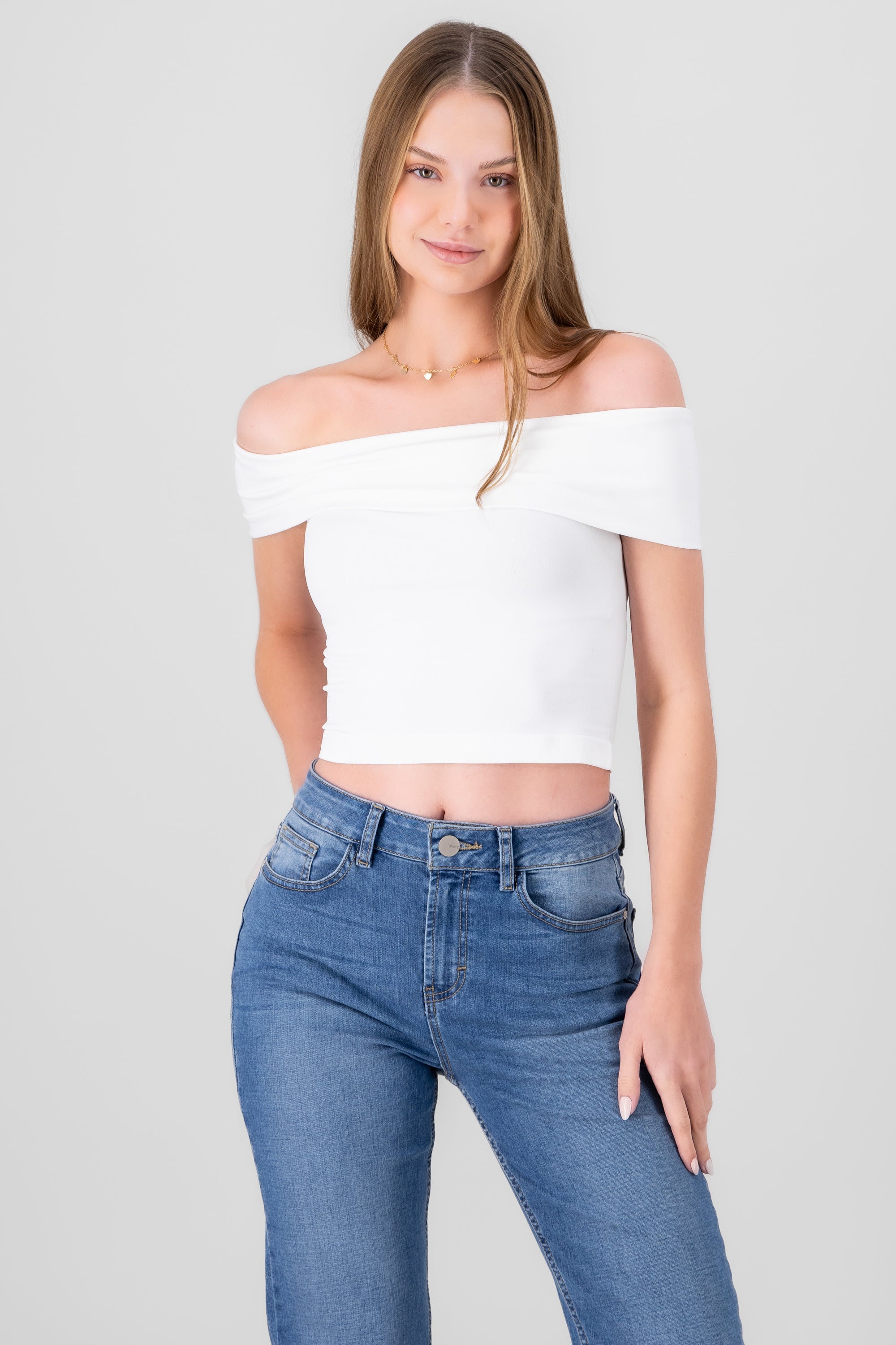 Top off shoulder sin mangas liso BLANCO