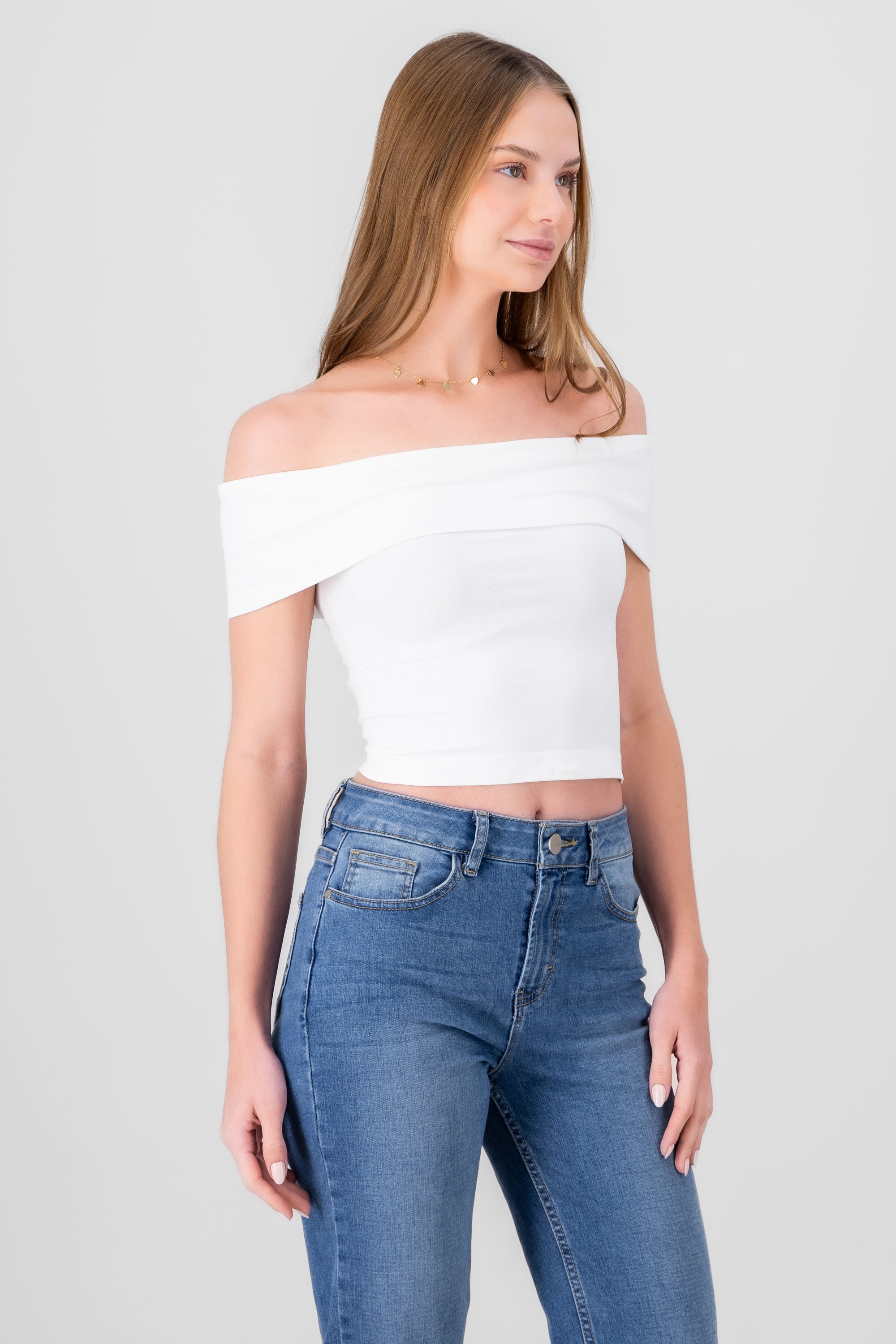 Top off shoulder sin mangas liso BLANCO