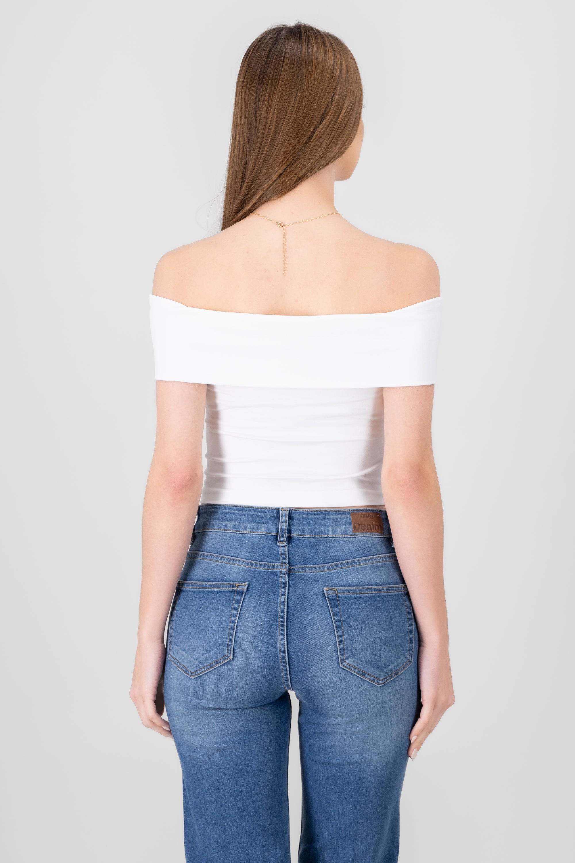 Top off shoulder sin mangas liso BLANCO