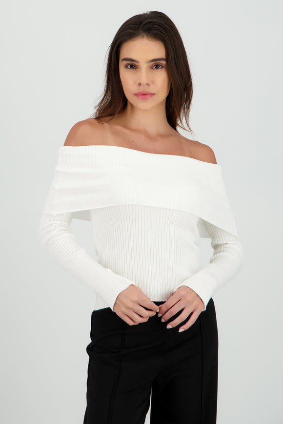Sueter off shoulder tejido de punto