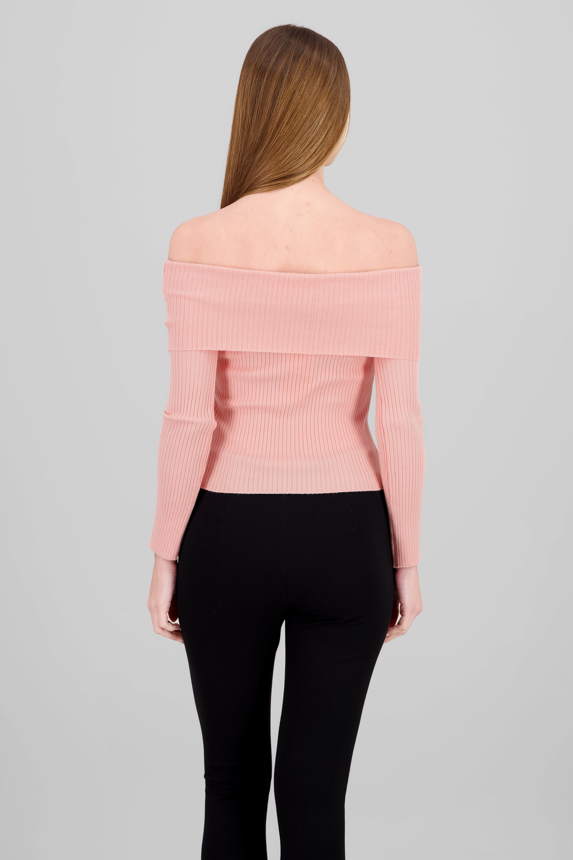 Sueter off shoulder tejido de punto ROSA PASTEL