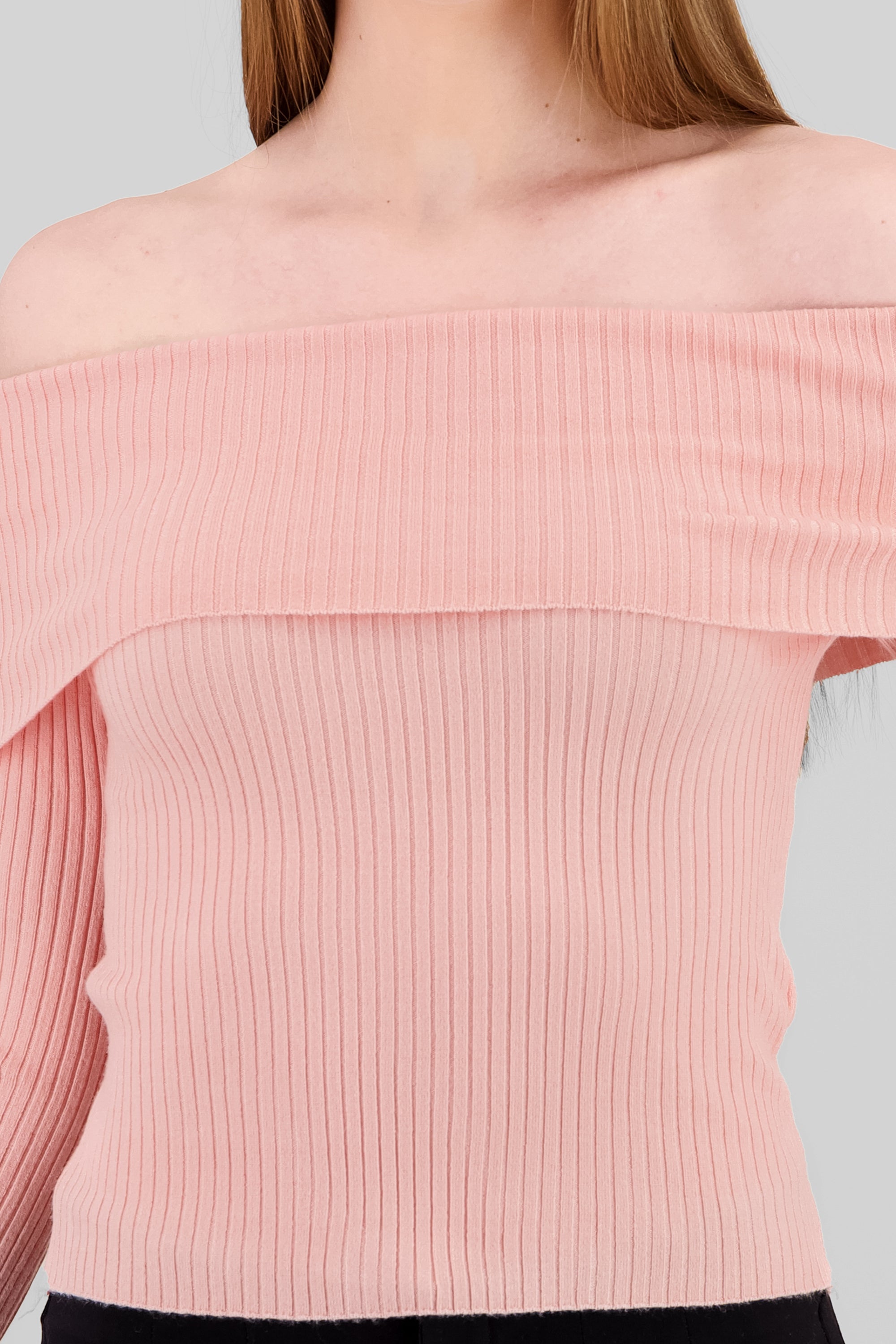 Sueter off shoulder tejido de punto ROSA PASTEL