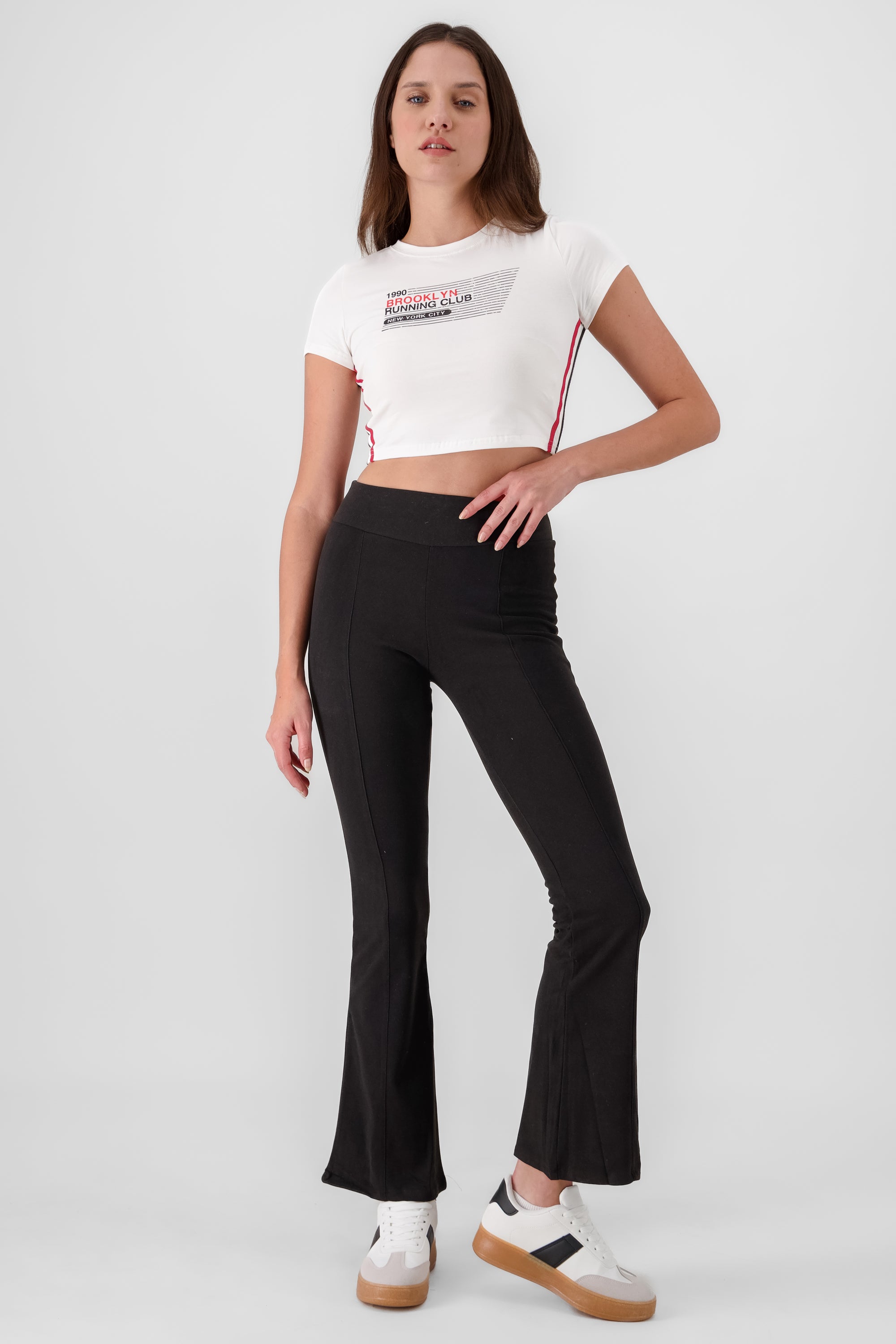 Pantalon flare textura liso NEGRO