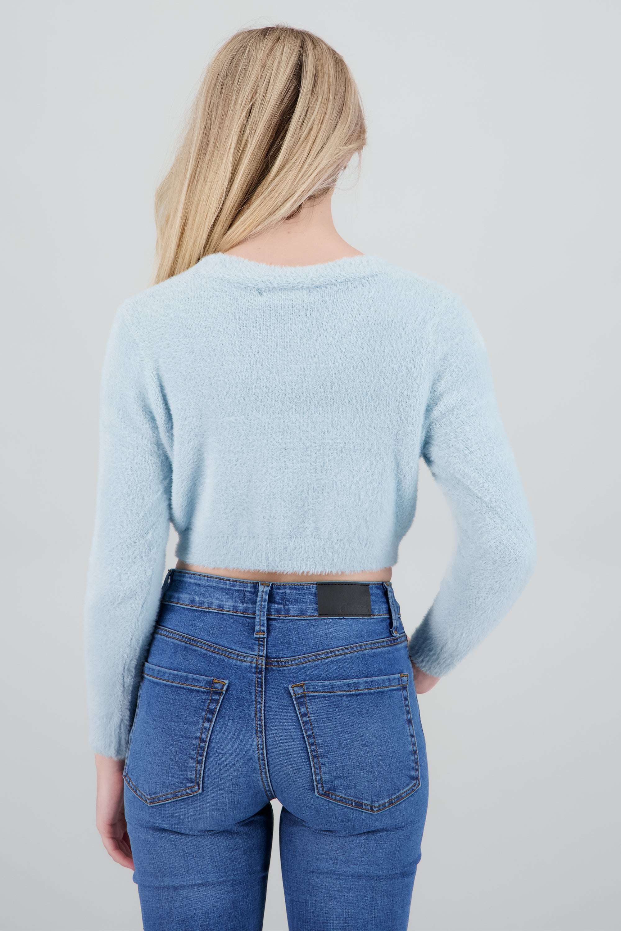 Cardigan botones moños brillos AZUL PASTEL