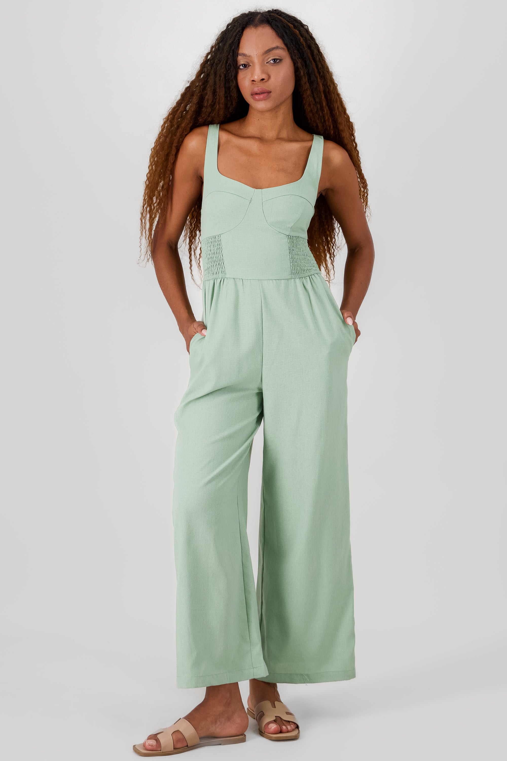 Jumpsuit frunces a los costados VERDE CLARO