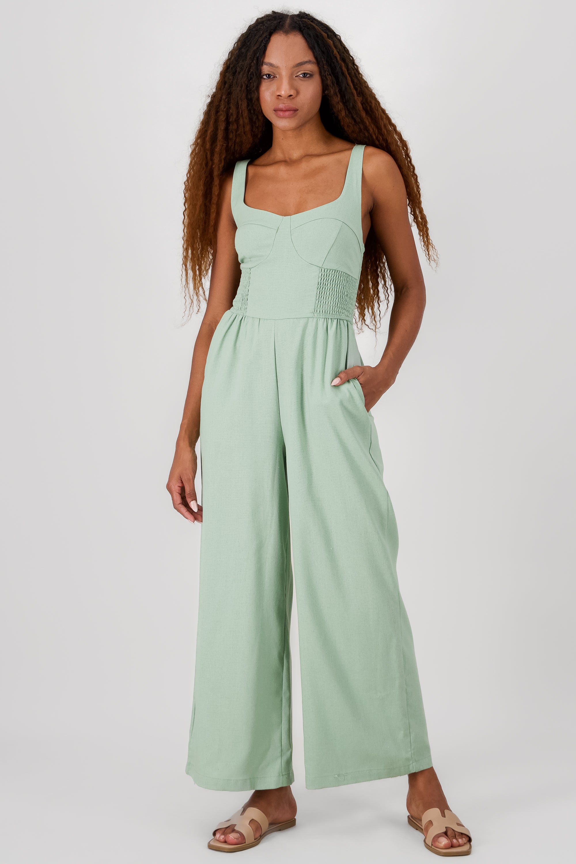 Jumpsuit frunces a los costados VERDE CLARO