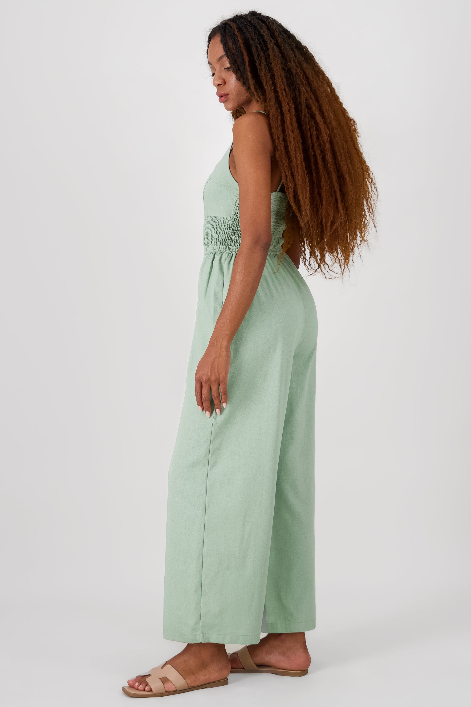 Jumpsuit frunces a los costados VERDE CLARO