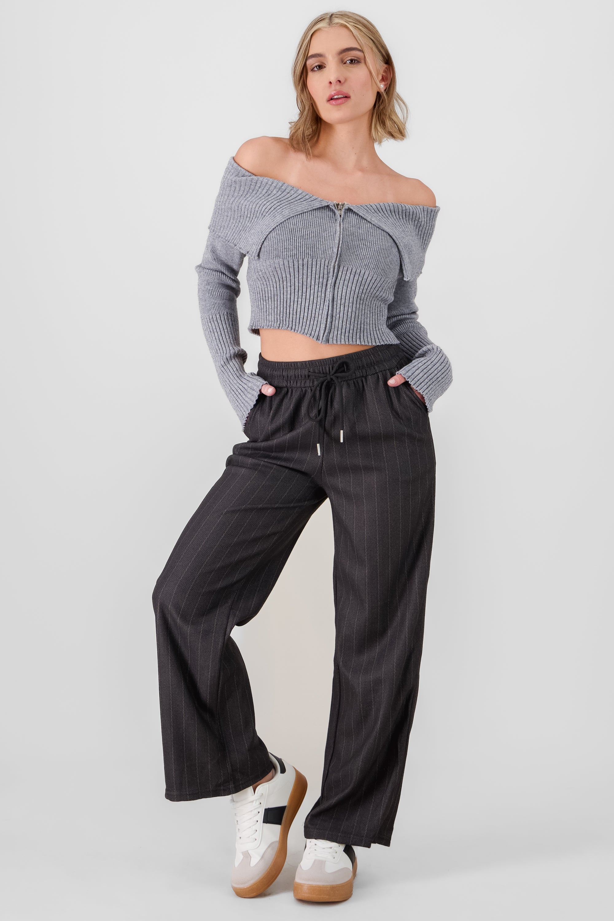 Pantalon wide leg rayas NEGRO