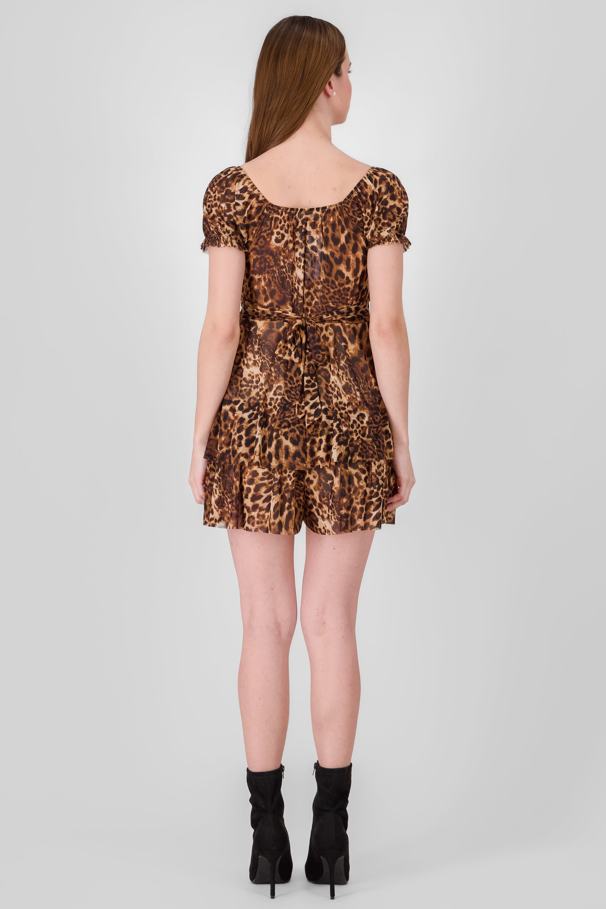 Vestido mini mesh animal print CAFE COMBO
