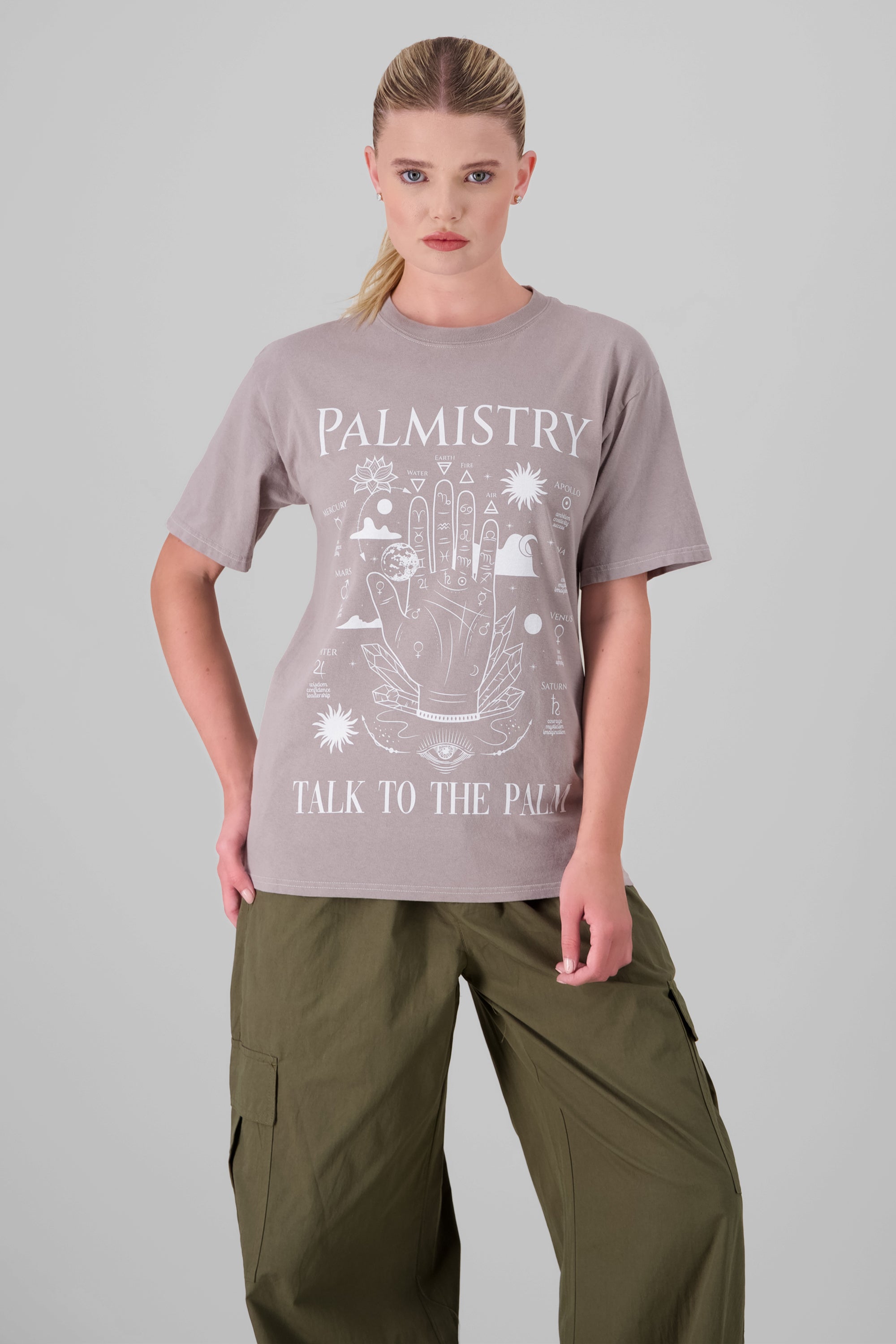 Playera oversized estampado palmistry BEIGE