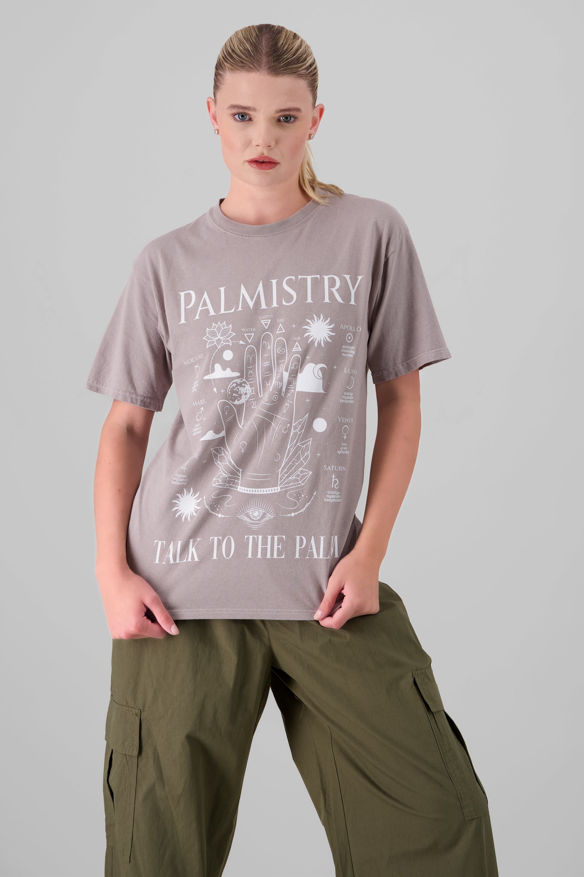 Playera oversized estampado palmistry BEIGE