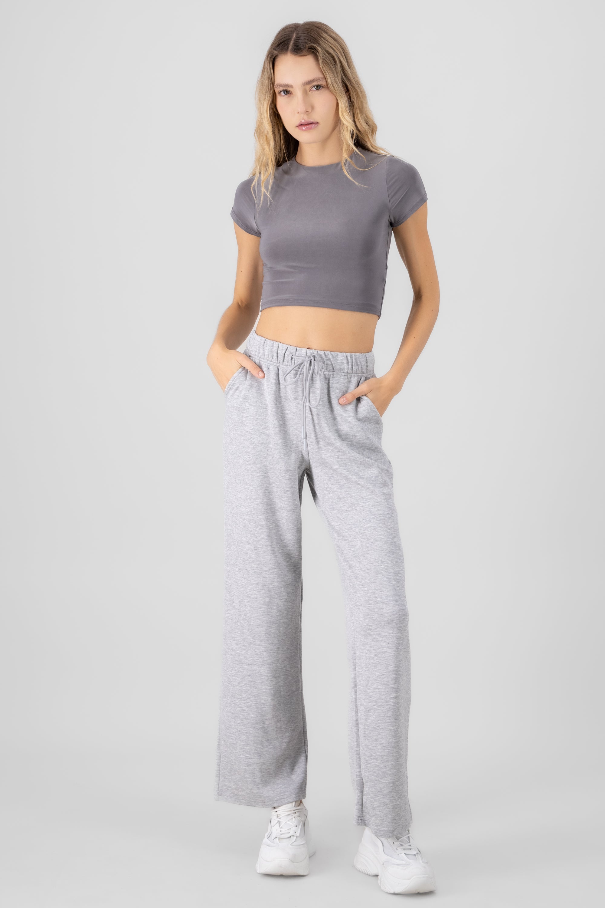 Pants amplios lisos resorte GRIS