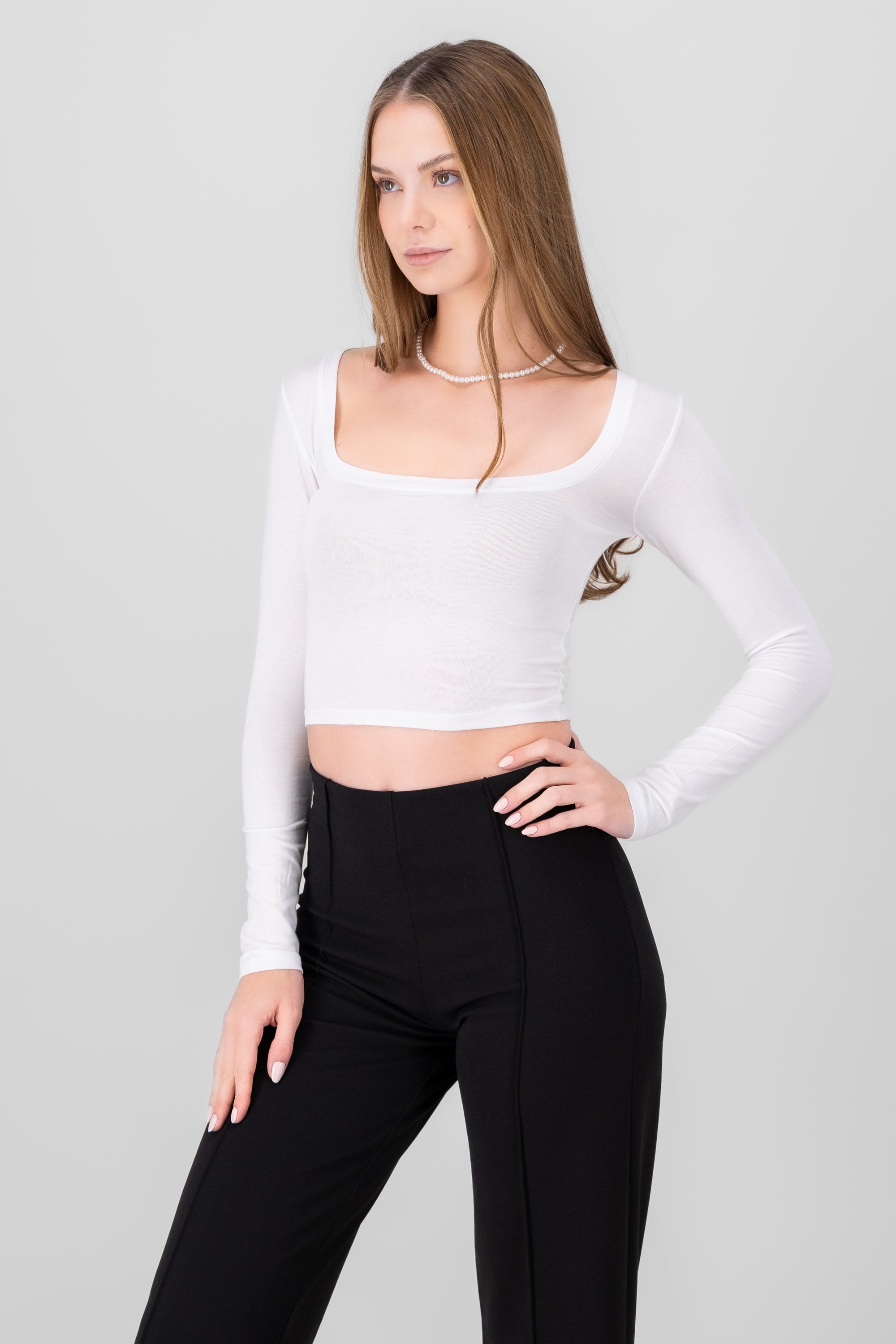 Top de manga larga liso BLANCO