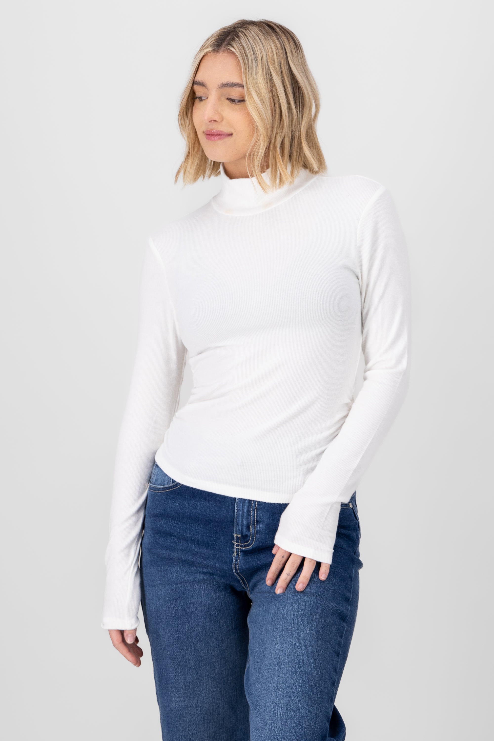 Sueter rib cuello frunces BLANCO