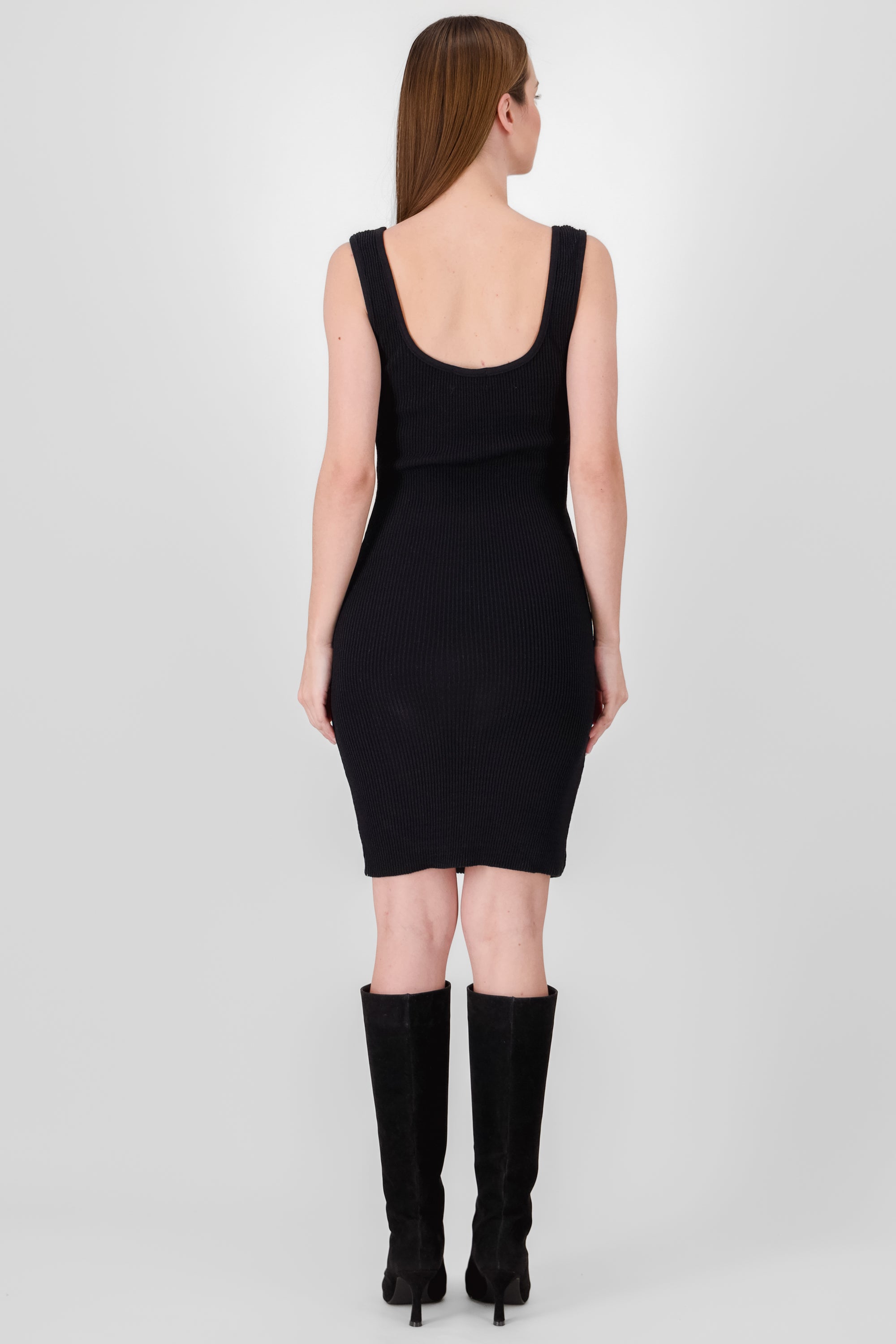 Vestido midi tejido rob escote u Hypsters NEGRO