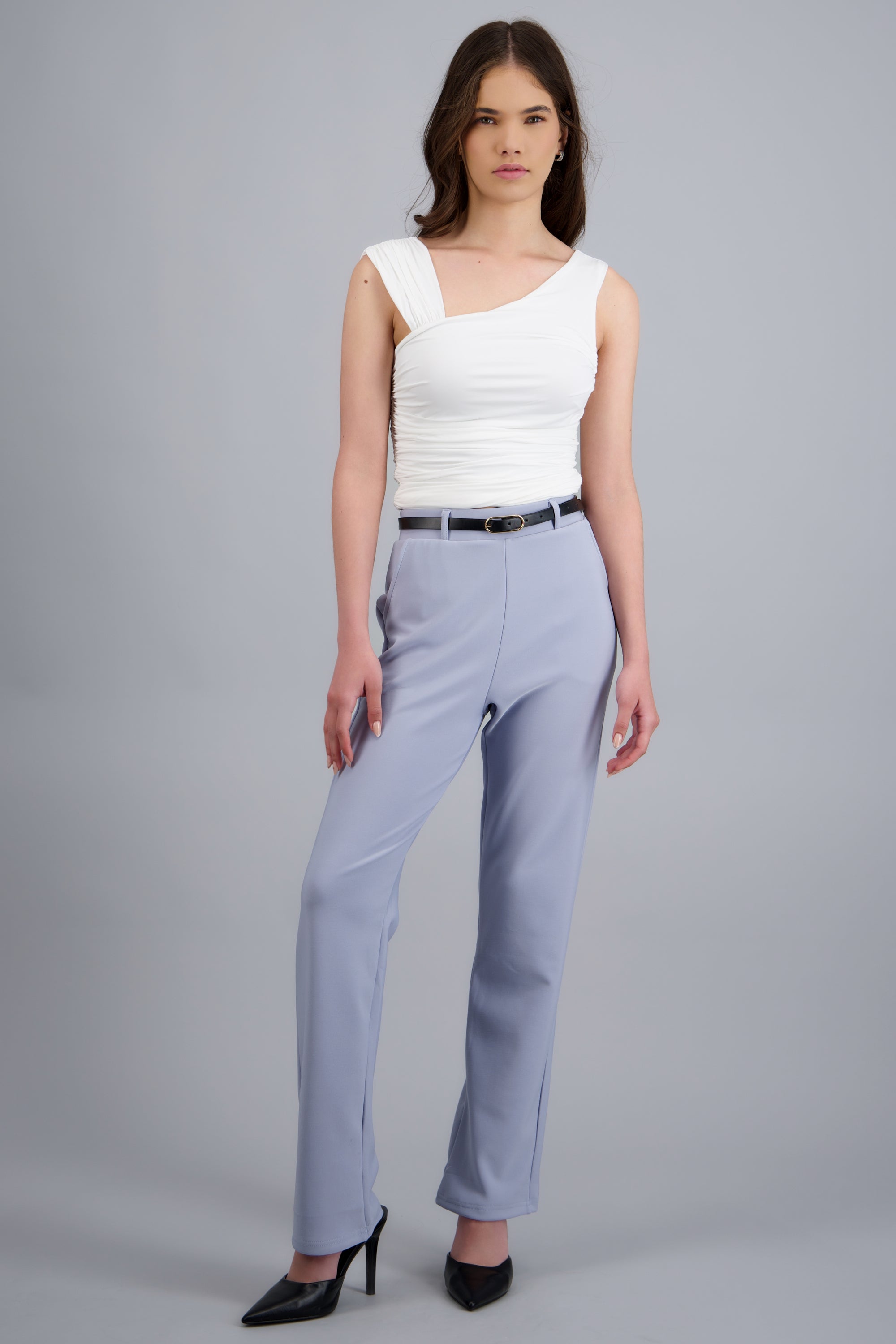 Pantalón Recto Liso Cinturón AZUL CIELO