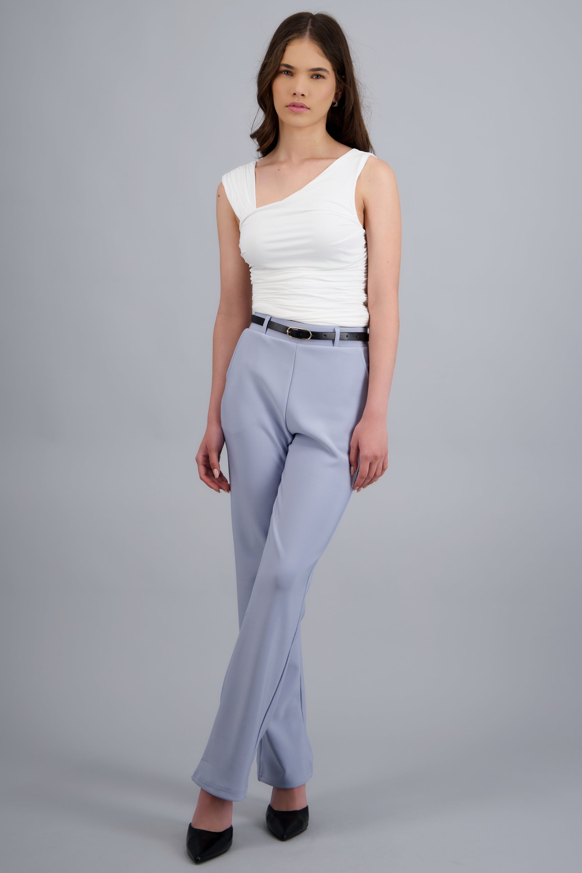 Pantalón Recto Liso Cinturón AZUL CIELO