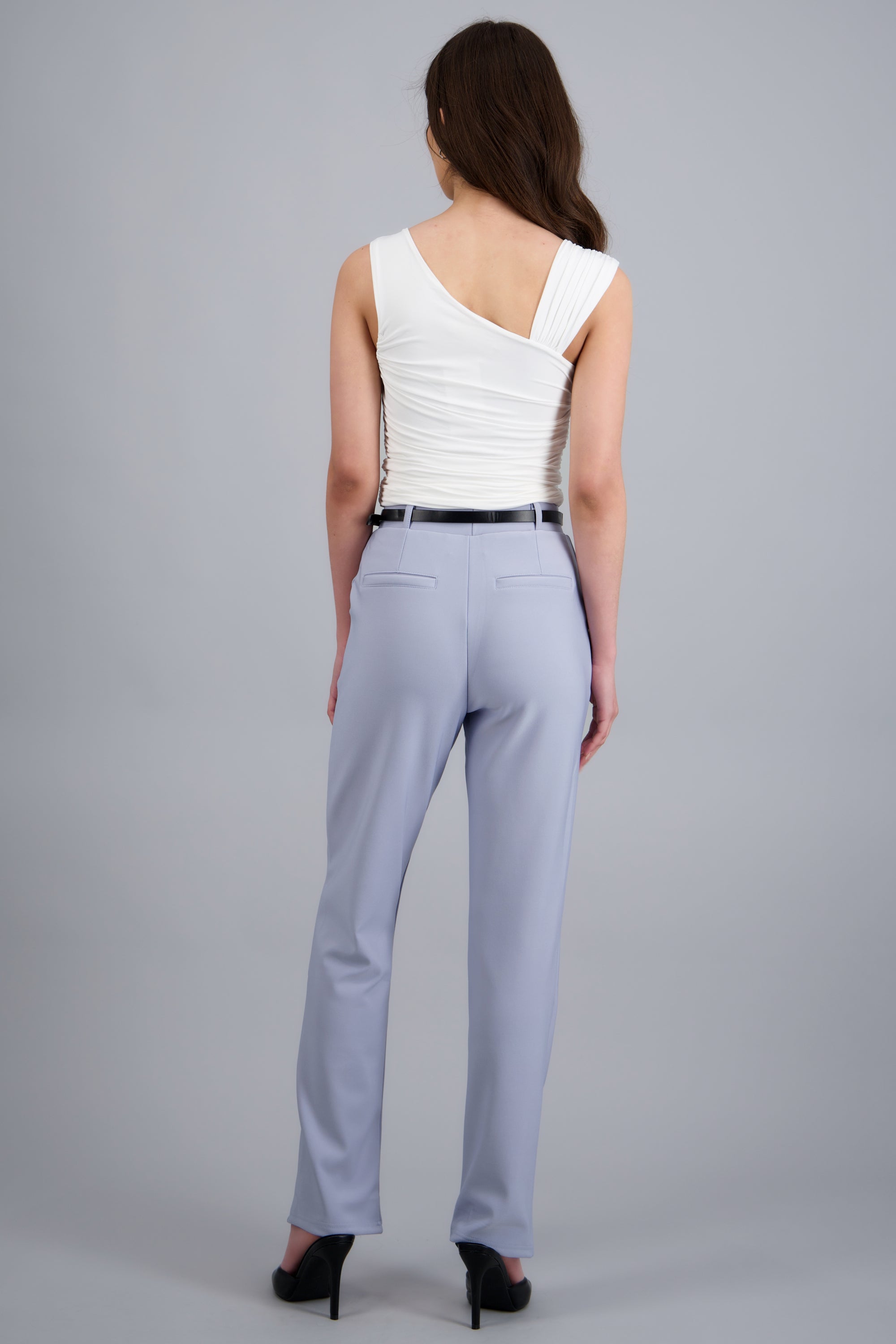 Pantalón Recto Liso Cinturón AZUL CIELO