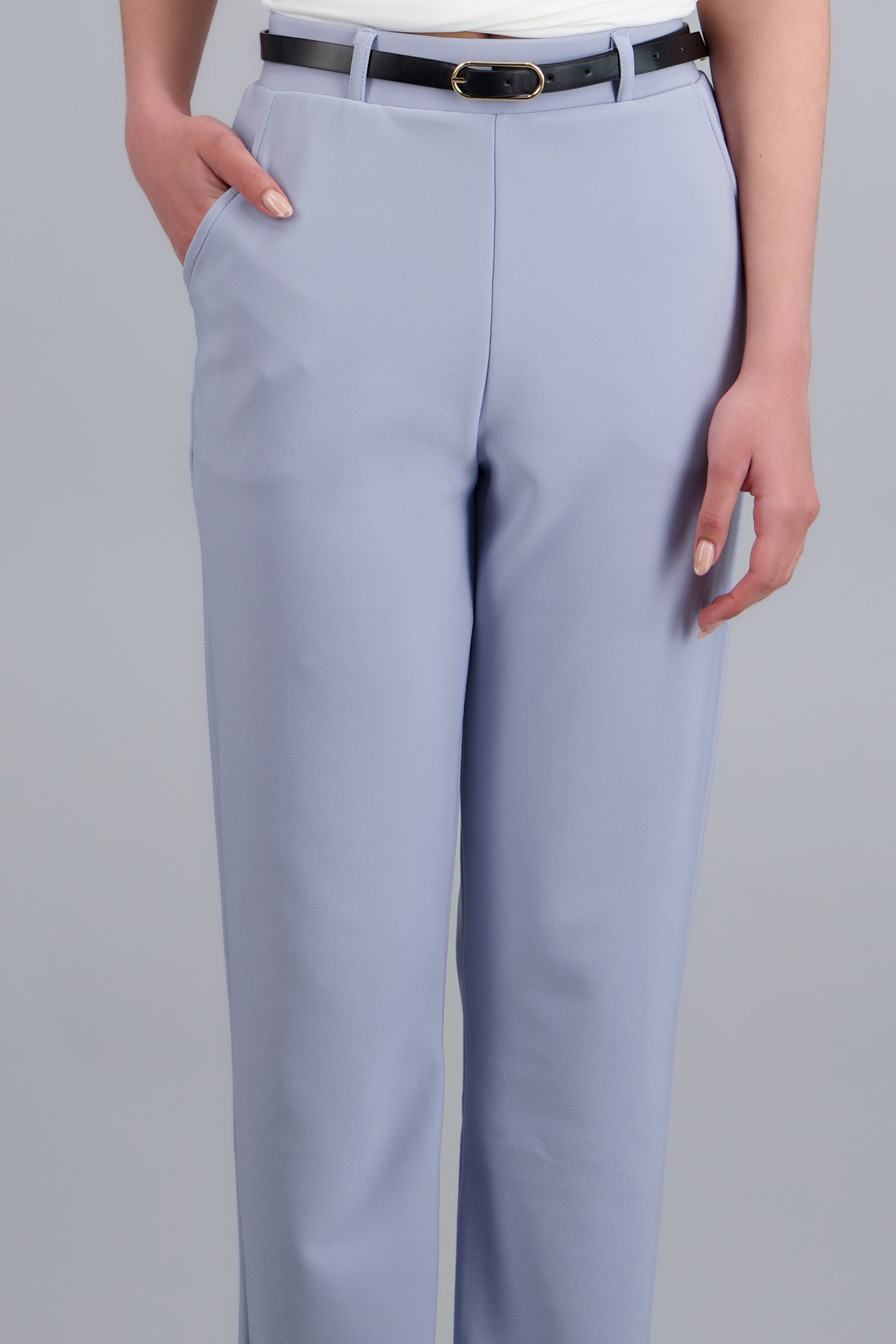 Pantalón Recto Liso Cinturón AZUL CIELO