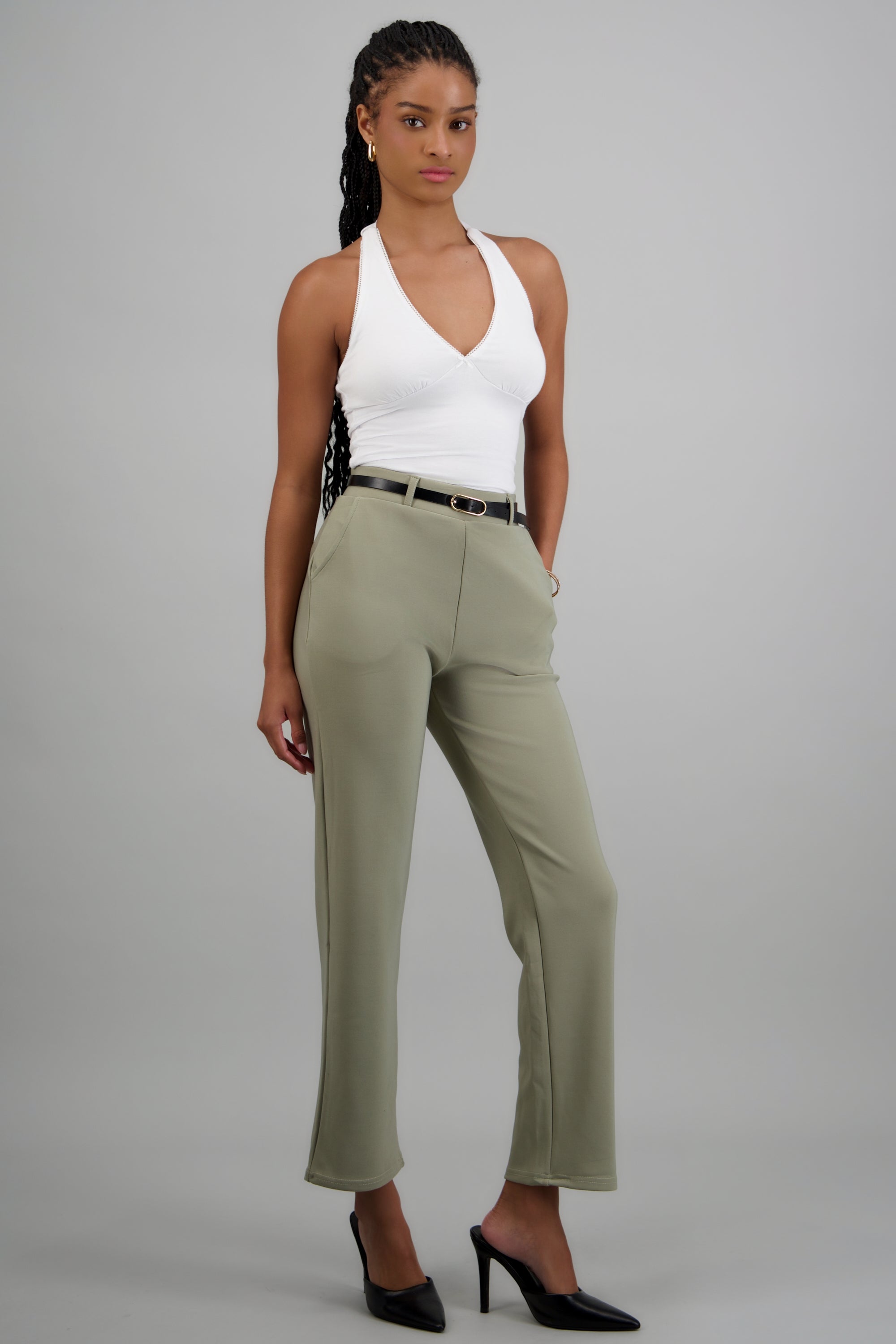 Pantalón Recto Liso Cinturón SAGE